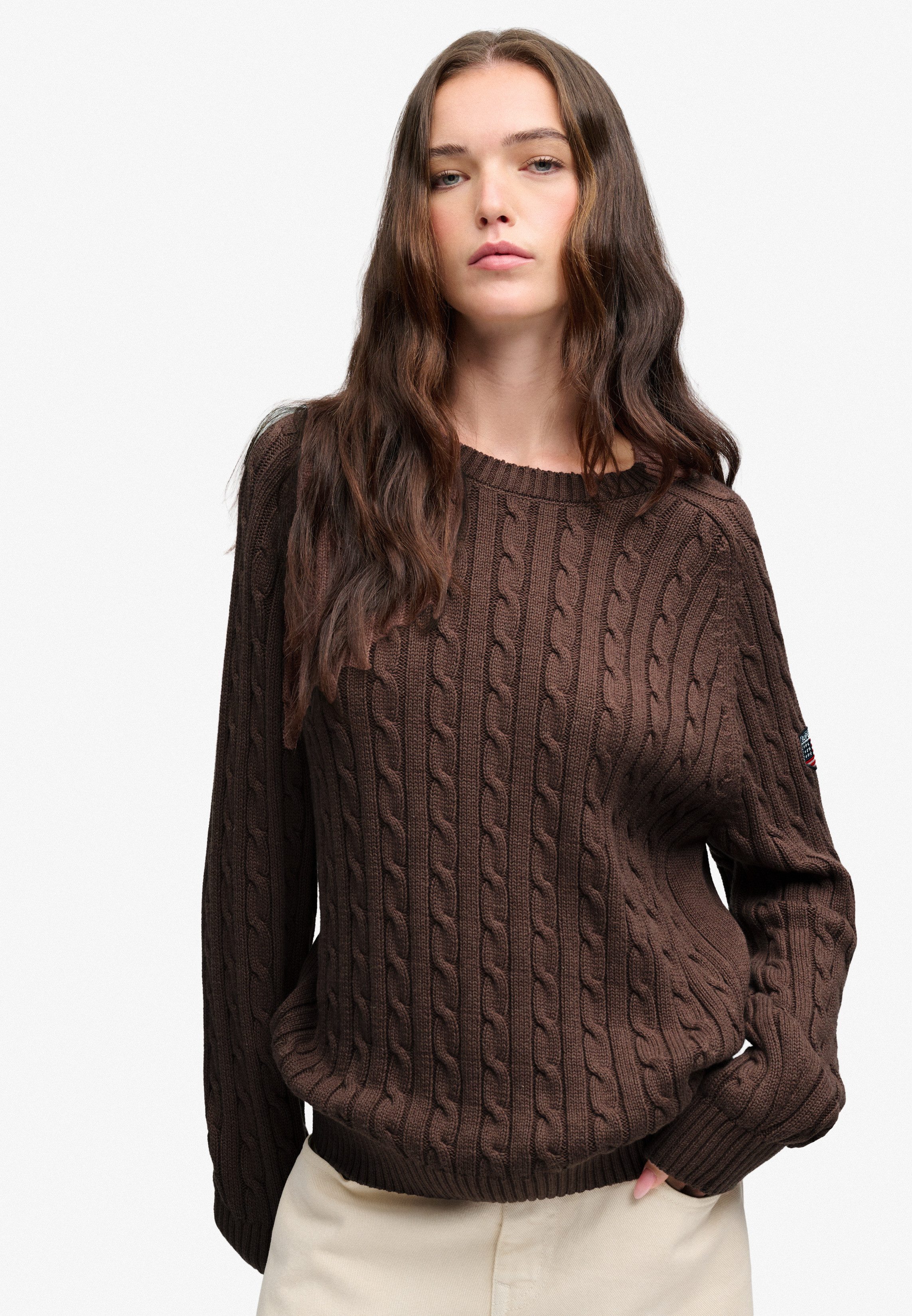 Superdry Strickpullover SLOUCHY CABLE KNIT Baumwolle, loose fit