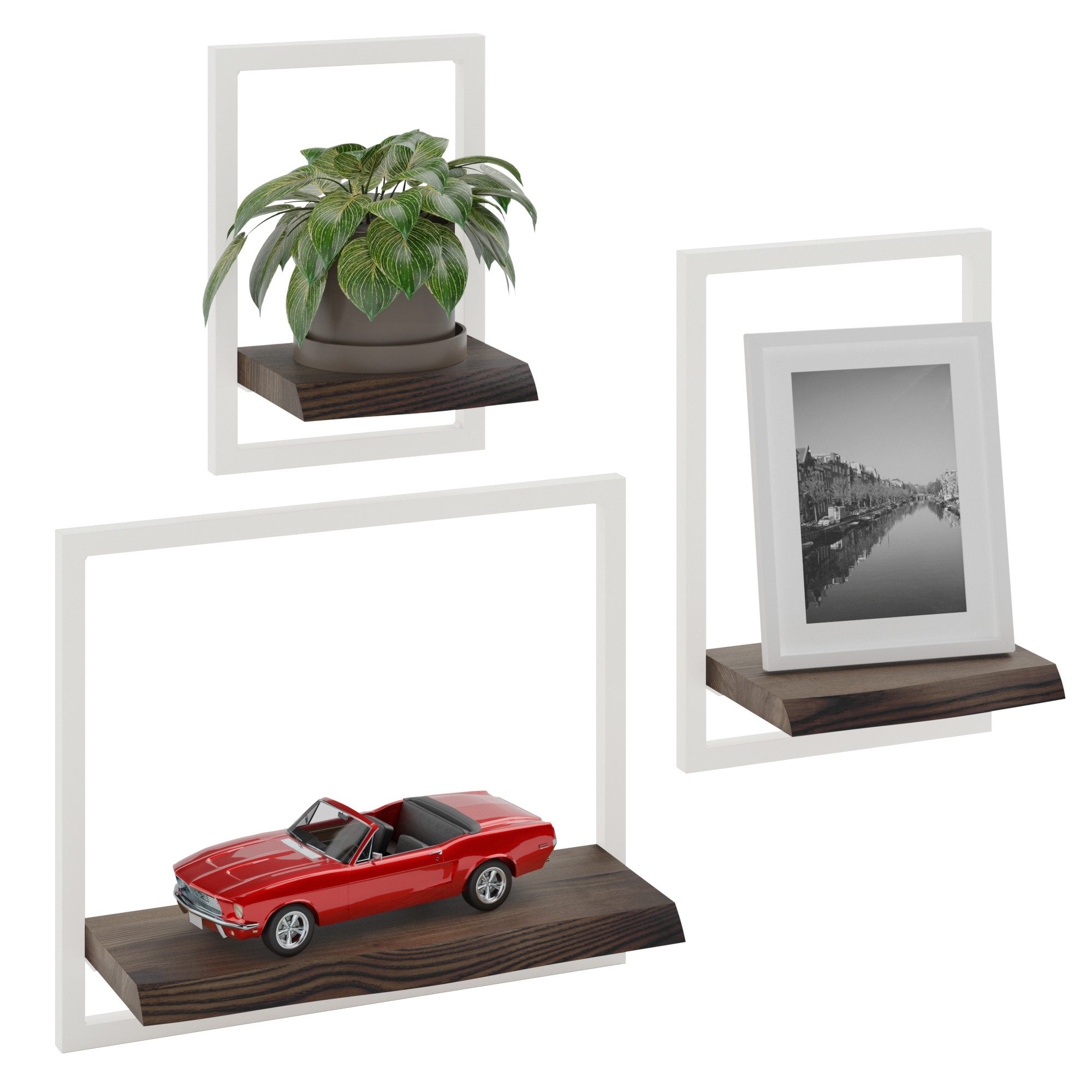 LAMO Manufaktur Wandregal Holz Set 3 St. 15/20/35cm Farbe: Ebenholz, Rahmen günstig online kaufen