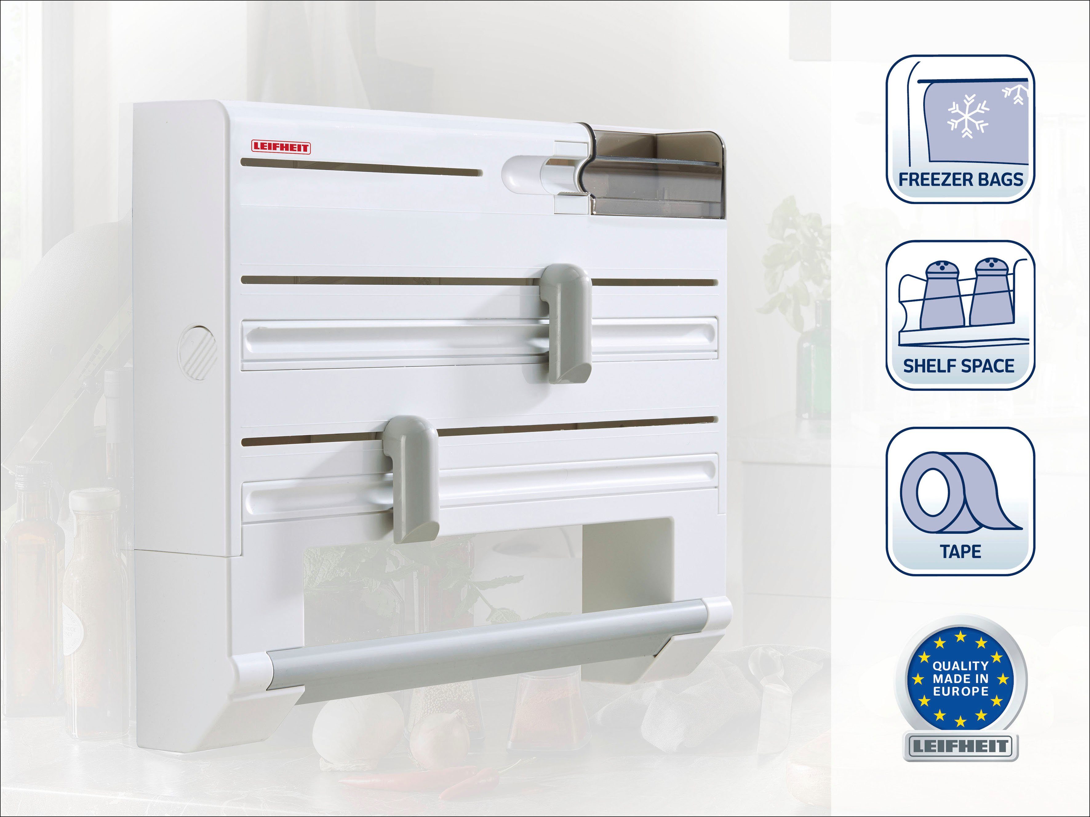 Leifheit Wandrollenhalter Parat Plus, inkl. Tesafilm-Spender u. Kleinteile-Box