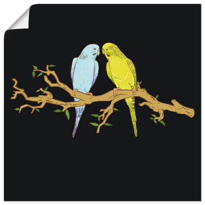 Artland Wandbild Küssende Wellensittiche auf einem Ast Vögel (1 St) als Alubild Leinwandbild Wandaufkleber oder Poster in versch. Größen