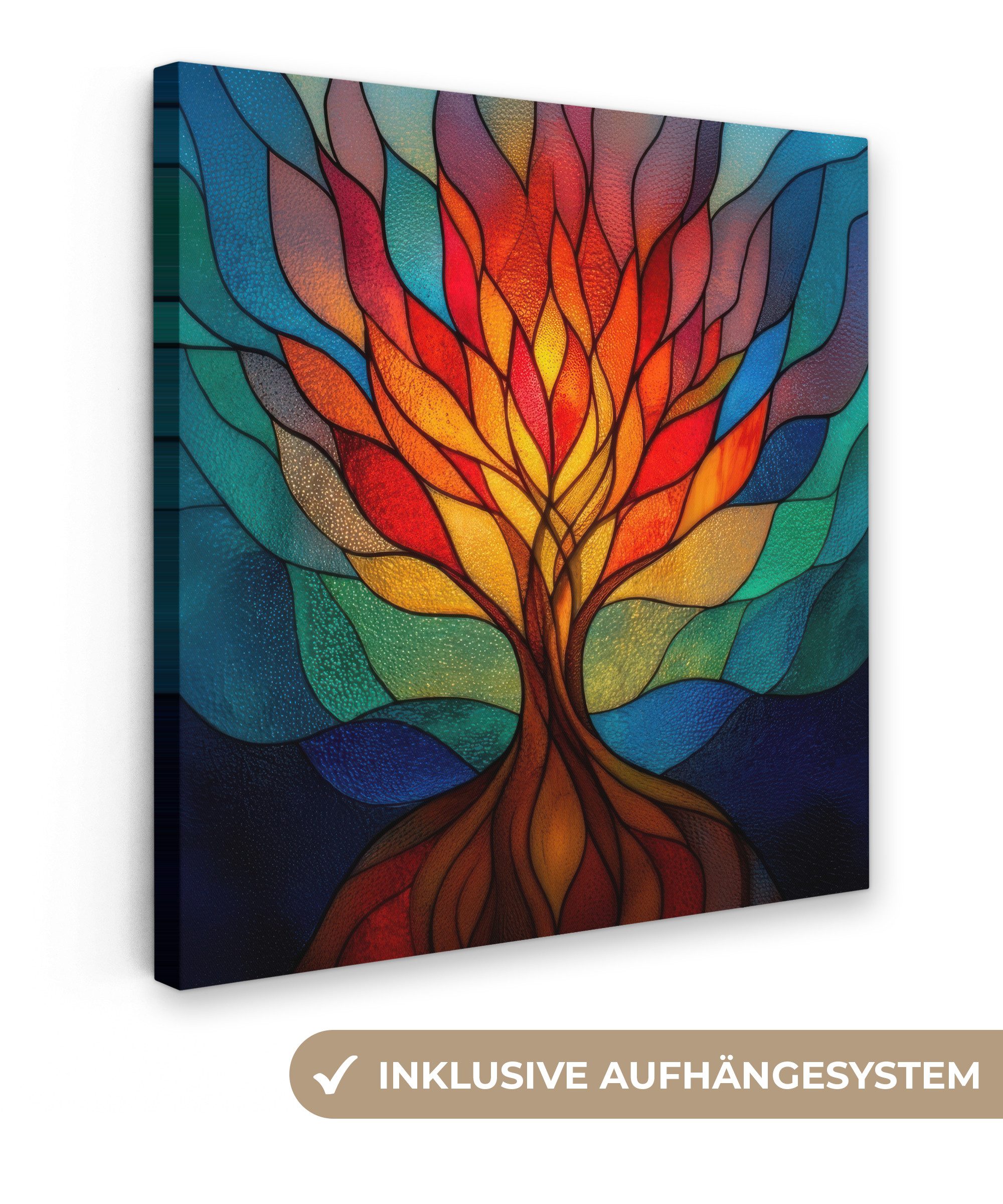 OneMillionCanvasses® Leinwandbild Ornamentales Glas - Baum - Rot - Wohnungen, Fotodruck (1 St), Wandbild, Deko Schlafzimmer Wohnzimmer Flur 20x20 cm