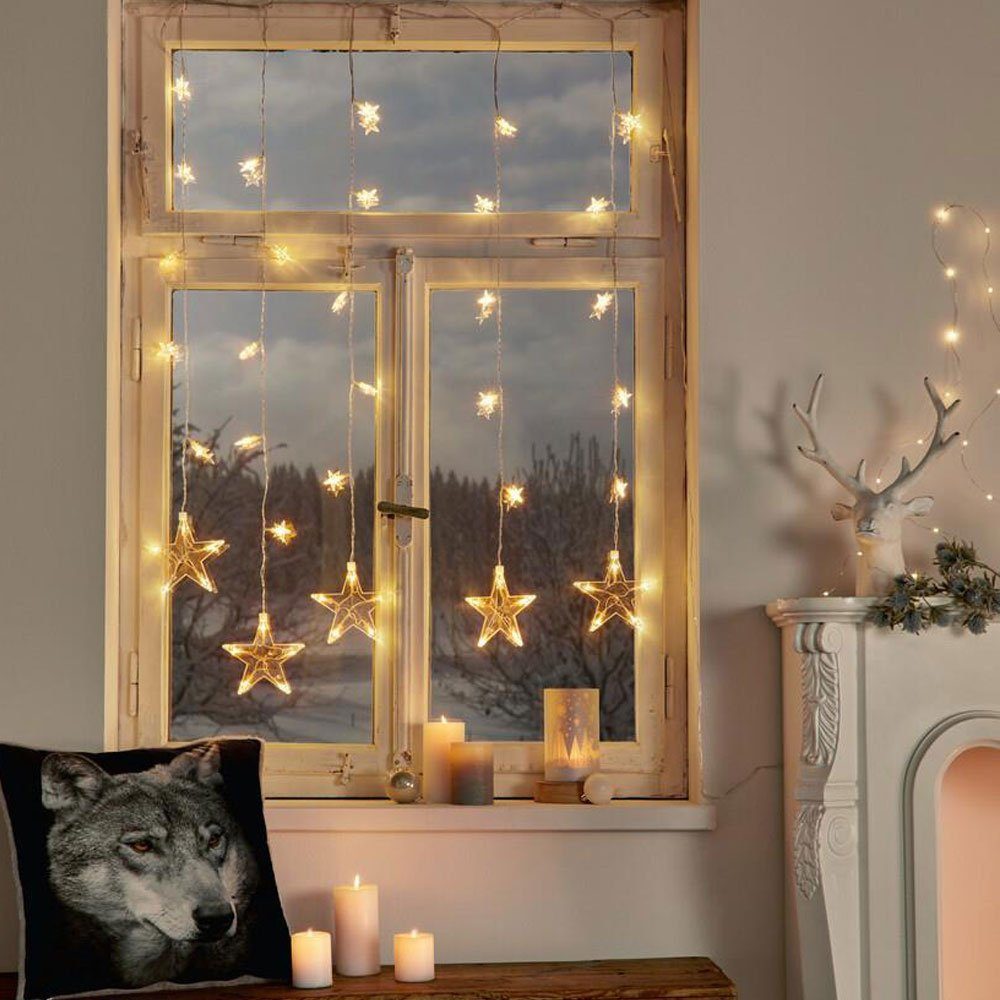 Home-trends24.de LED-Lichterkette Lichtervorhang Beleuchtung Sterne Weihnachten Timer Warmweiß – Bild 3 von 5