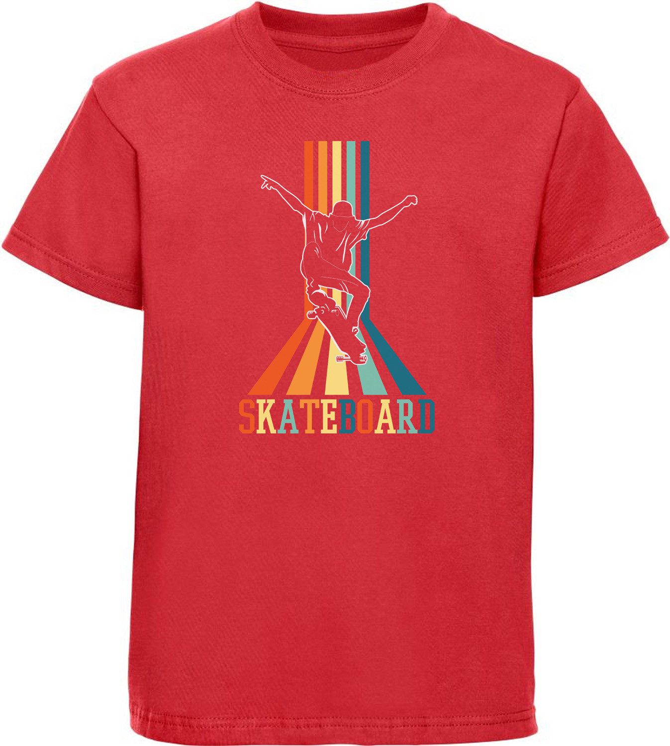 T-Shirt Kinder Print Shirt Skateboarder vor Retro Skateboard Schriftzug