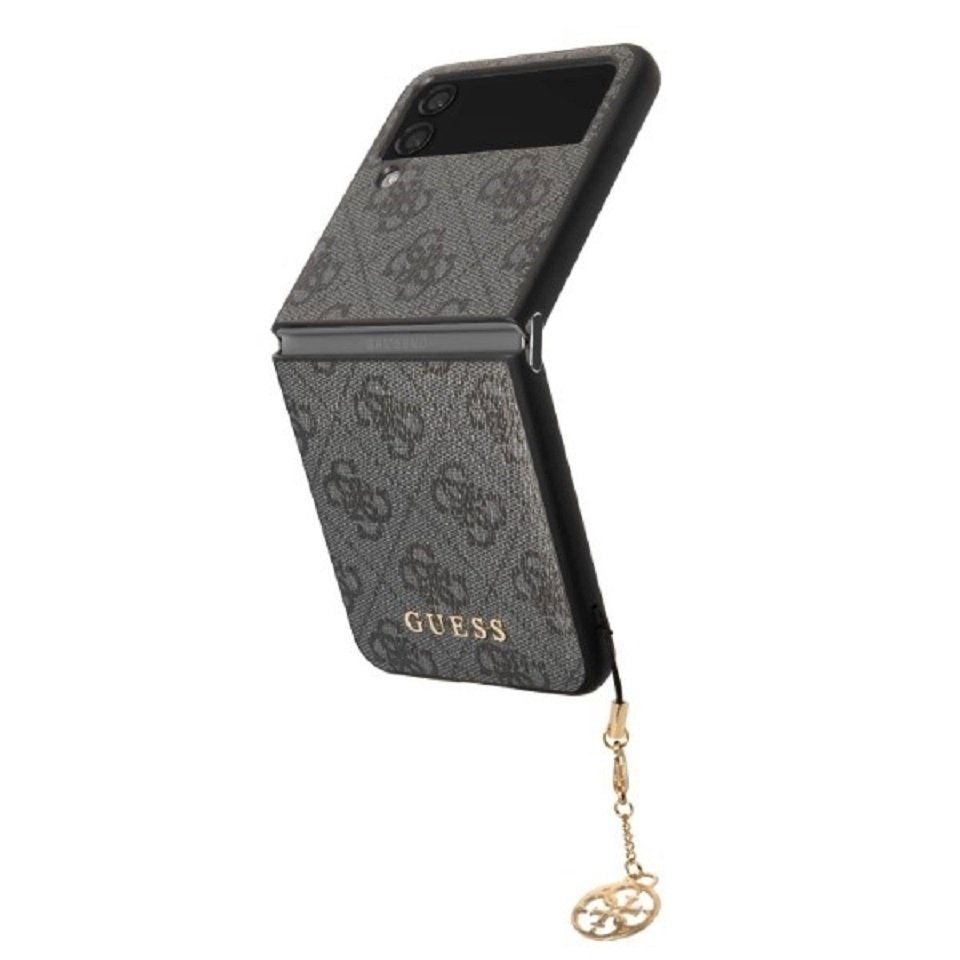 Guess Handyhülle Case für Galaxy Z Flip 4 goldfarbige Kette grau 6,7 Zoll, Kantenschutz