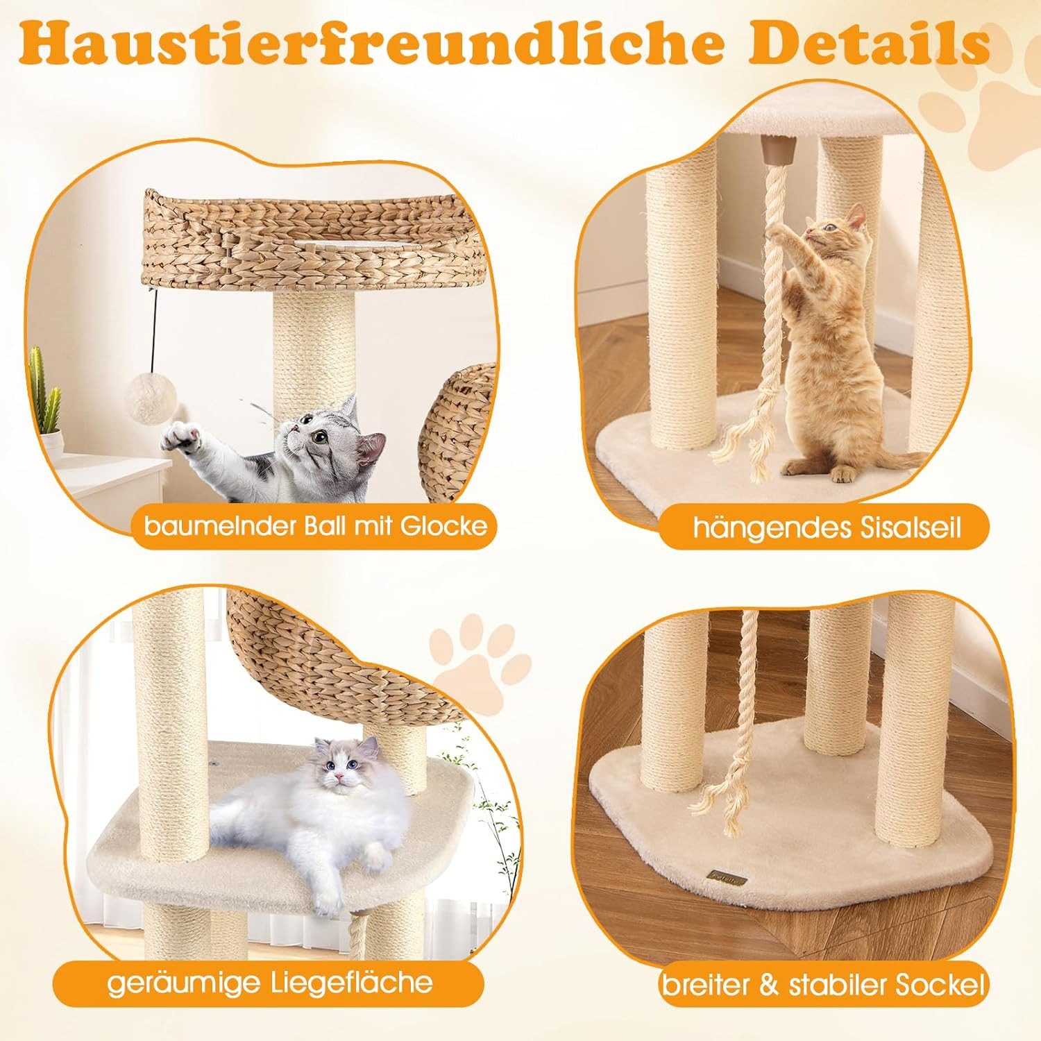 KOMFOTTEU Kratzbaum, Kratzbrett mit Sisal-Säulen & Hängender Ball