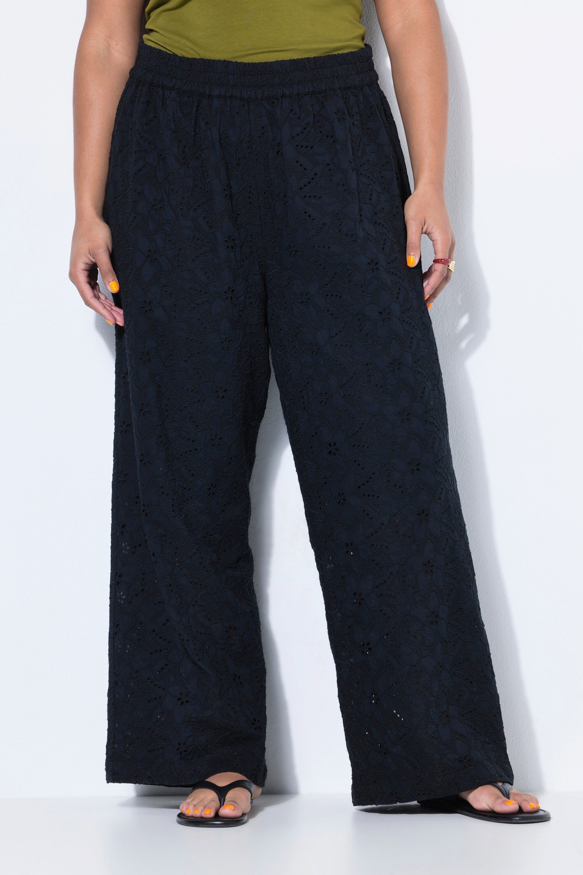 Studio Untold Schlupfhose Hose Wide Legs Baumwoll-Spitze Elastikbund