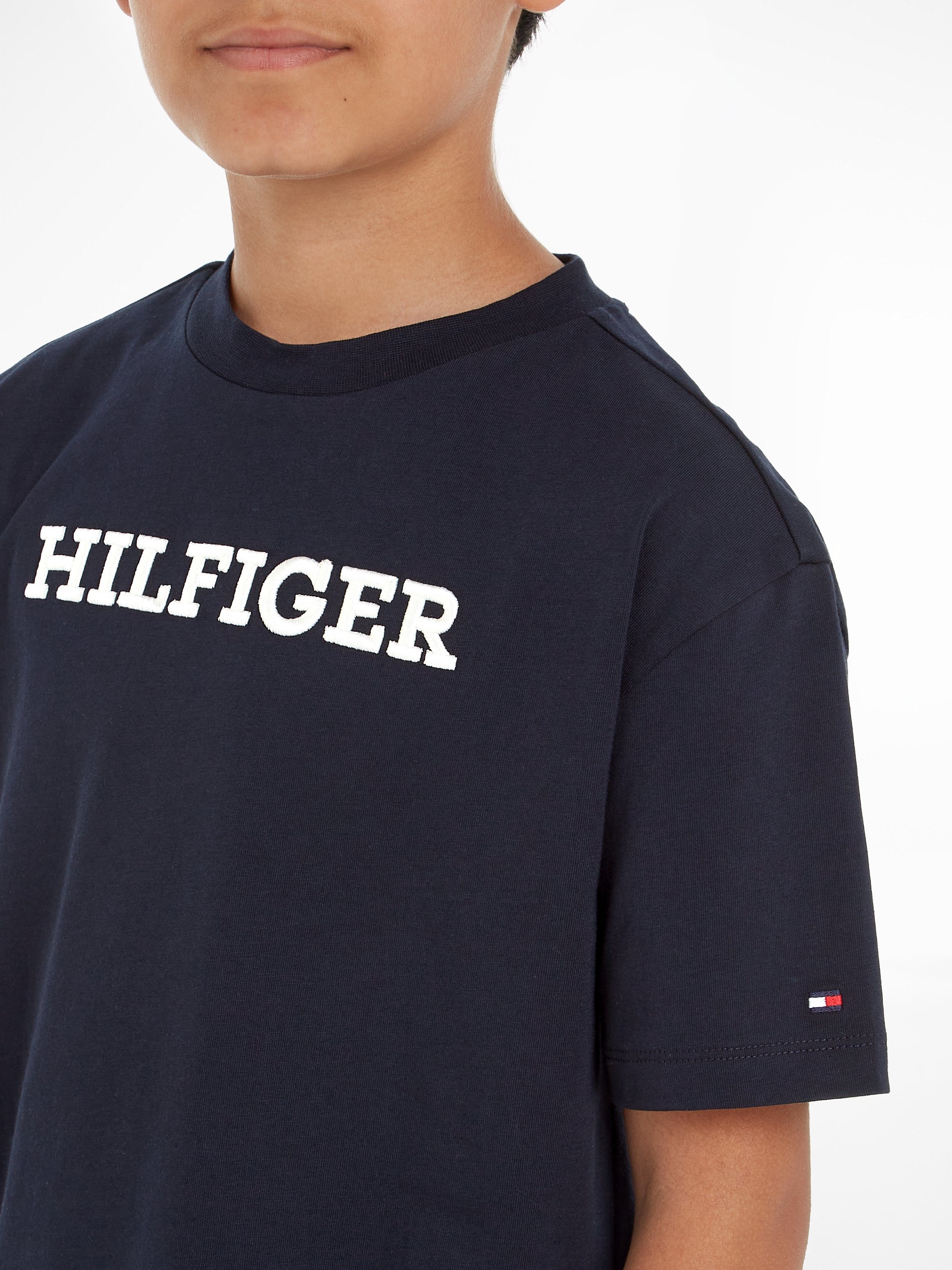 Logo-Stickerei S/S großer T-Shirt Sky Desert U Tommy mit Hilfiger MONOTYPE TEE