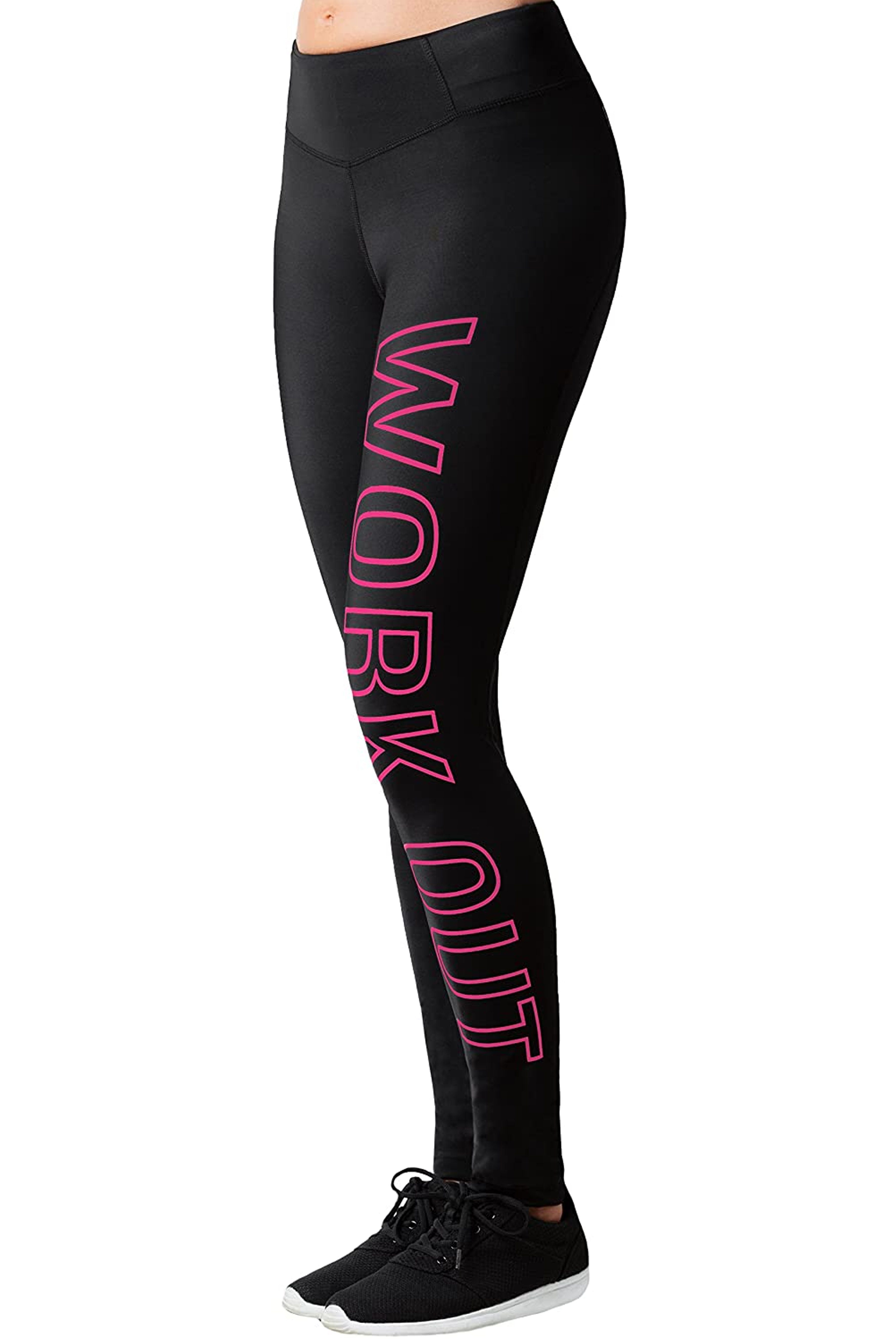 BRUBAKER Leggings Damen Sport Sportleggings, Yogahose 1-tlg., Workout) Karte - - Laufhose für mit Leggings Work oder Schlüssel out Pink Schwarz (Lange / Sporthose Schwarz Blickdicht Tasche