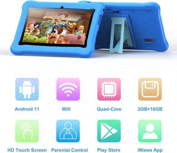 MASKJET Fur Kleinkind Tablet Kinder Erziehen Tablet (7", 16 GB, Android 11, mit WiFi Bluetooth Dual Kamera Kinder Tablet 2GB Kindersicherung)