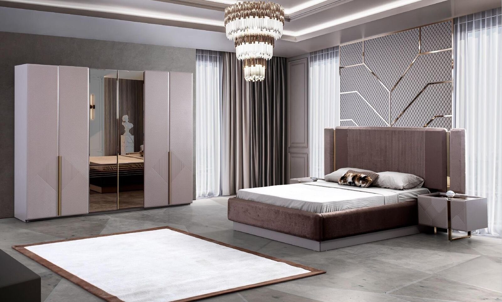 Schlafzimmer JVmoebel Bett 2x Betten Nachttische Schlafzimmer-Set 4tlg Luxus