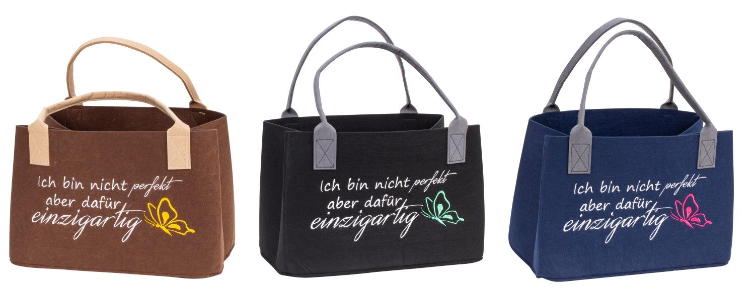 Mel-O-Design Shopper 2716 Filz Tasche Shopper mit Spruch "Ich bin nicht perfekt, aber dafür (Stück, 1-tlg., 1), Ich bin nicht perfekt, aber dafür einzigartig