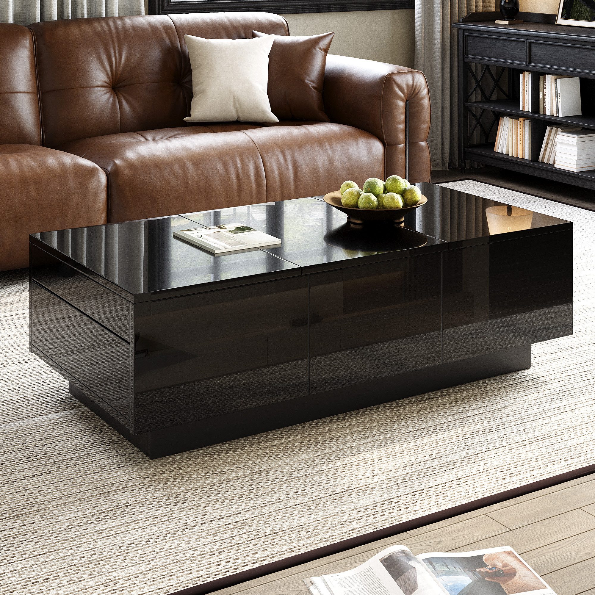 Ulife Couchtisch Moderner Couchtisch Hochglanz Schwarz mit Schubladen (1-St), Rechteckig, großes Stauraum, Schiebefach, pflegeleicht, stilvoll