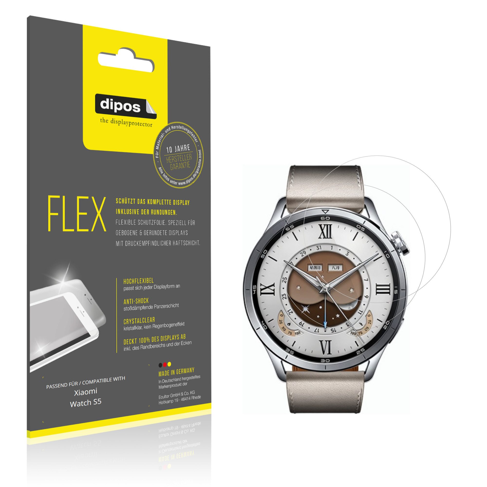 dipos Displayschutzfolie Schutzfolie für Xiaomi Watch S5, 2 Stück, Displayschutz Schutz Folie Made in Germany