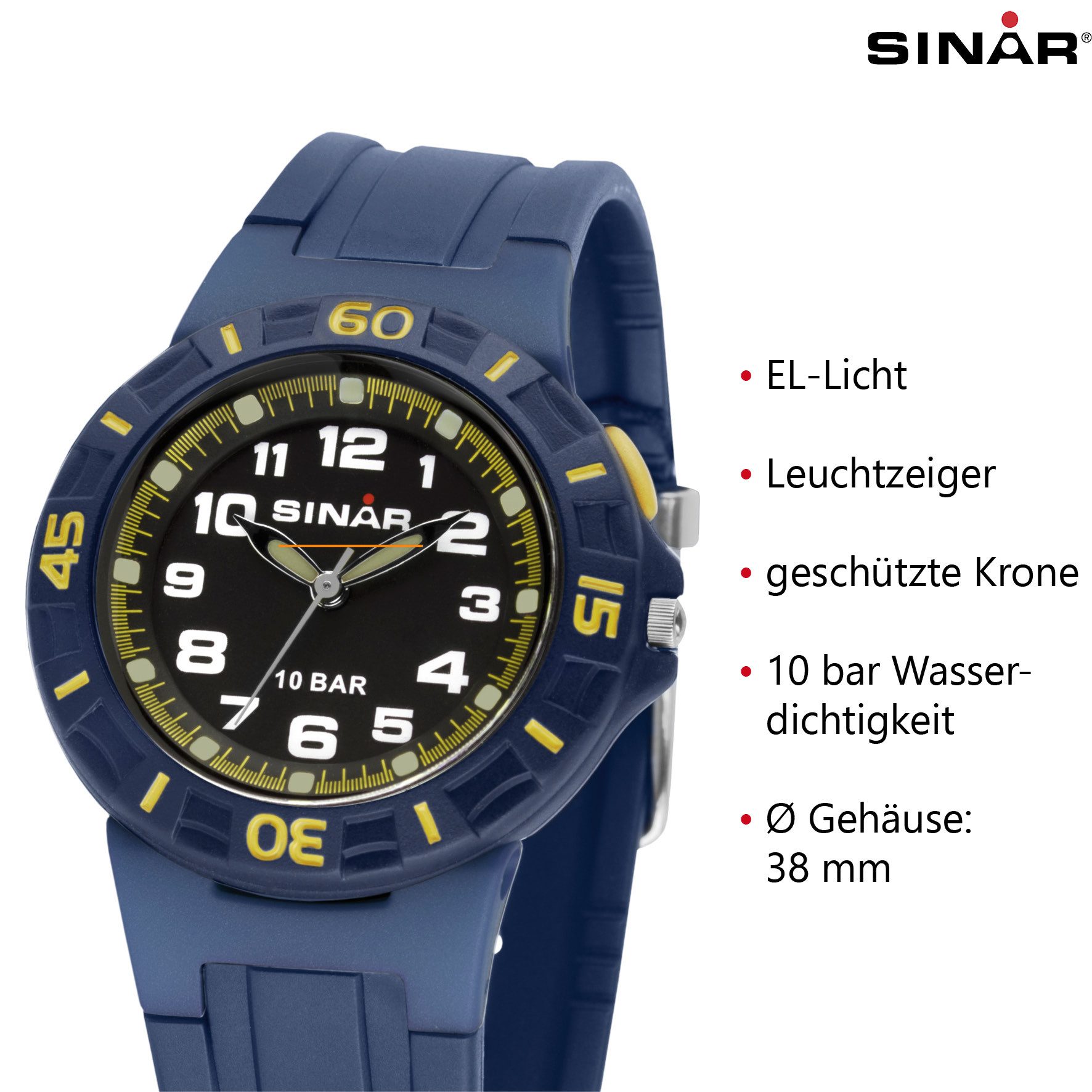 SINAR Quarzuhr XB-20 Jugend Armbanduhr Sportuhr PU-Band, analog sportlich modern Geschenkidee Junge Ø 38 mm
