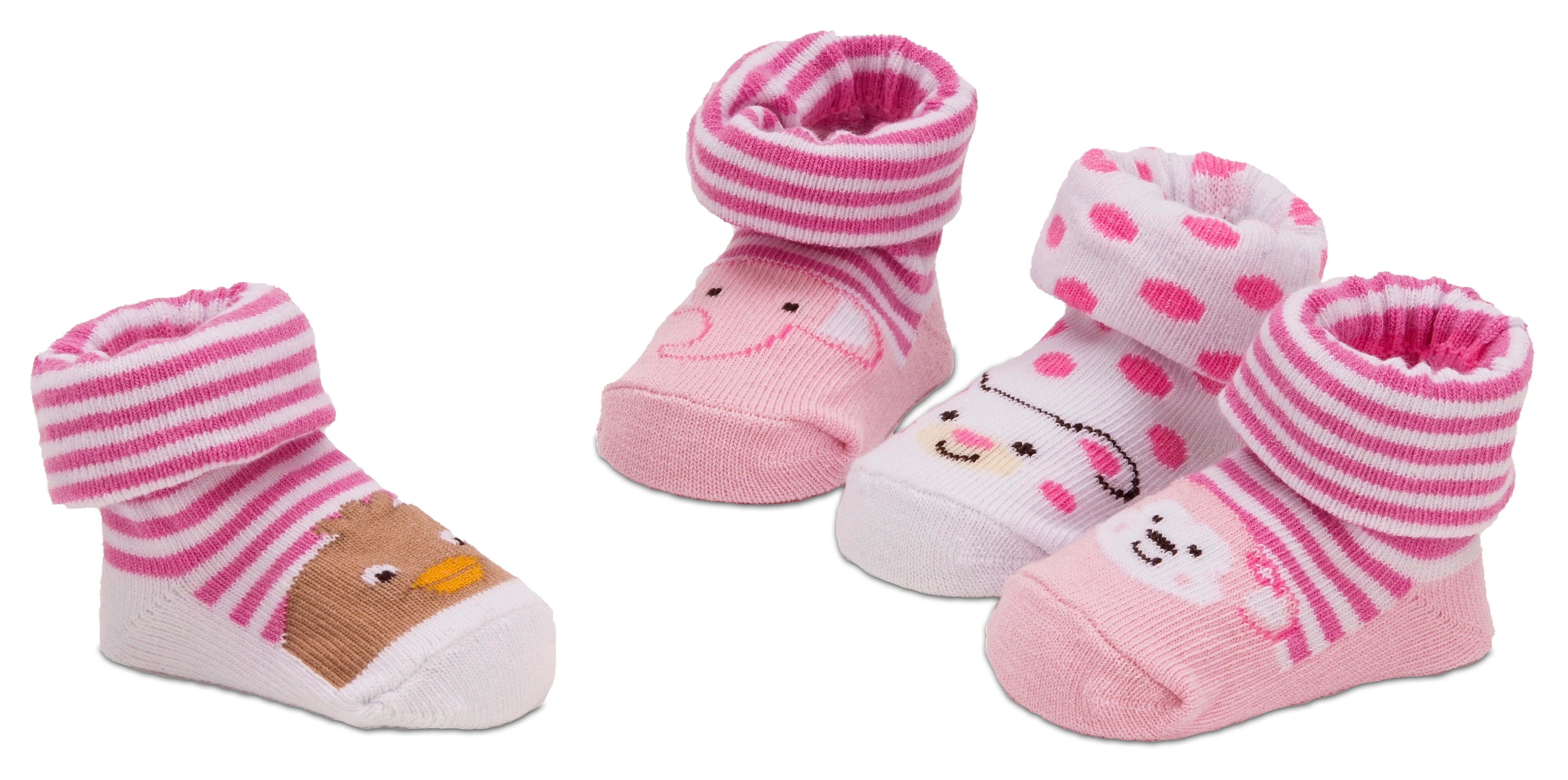 BRUBAKER Socken Babysocken für Mädchen 0-12 Monate (4-Paar, Baumwollsocken mit Tier Motiven) Baby Geschenkset für Neugeborene in Geschenkverpackung mit Schleife – Bild 2 von 5