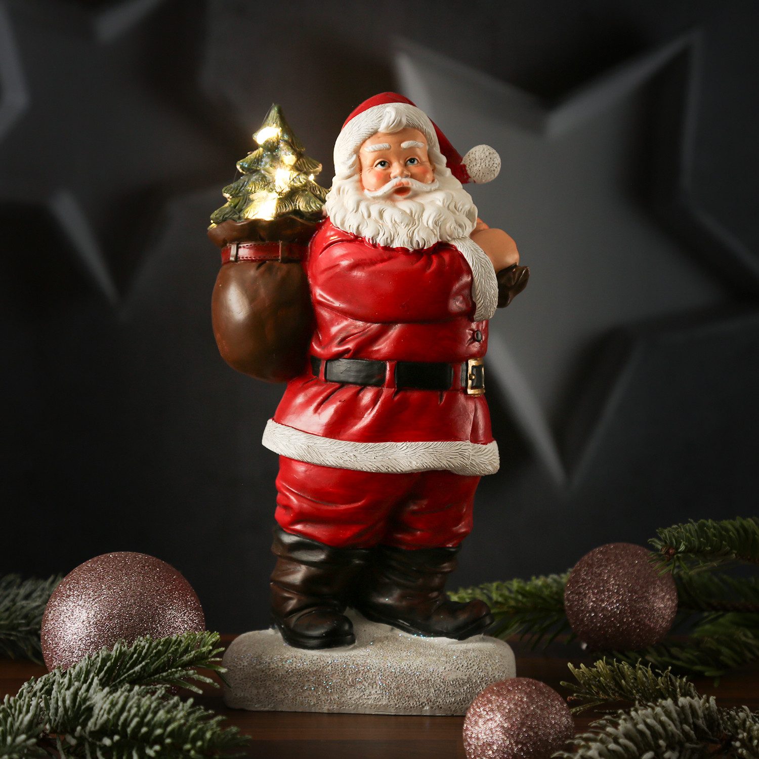 MARELIDA LED Dekofigur LED Weihnachtsmann mit leuchtendem Tannenbaum Santa günstig online kaufen