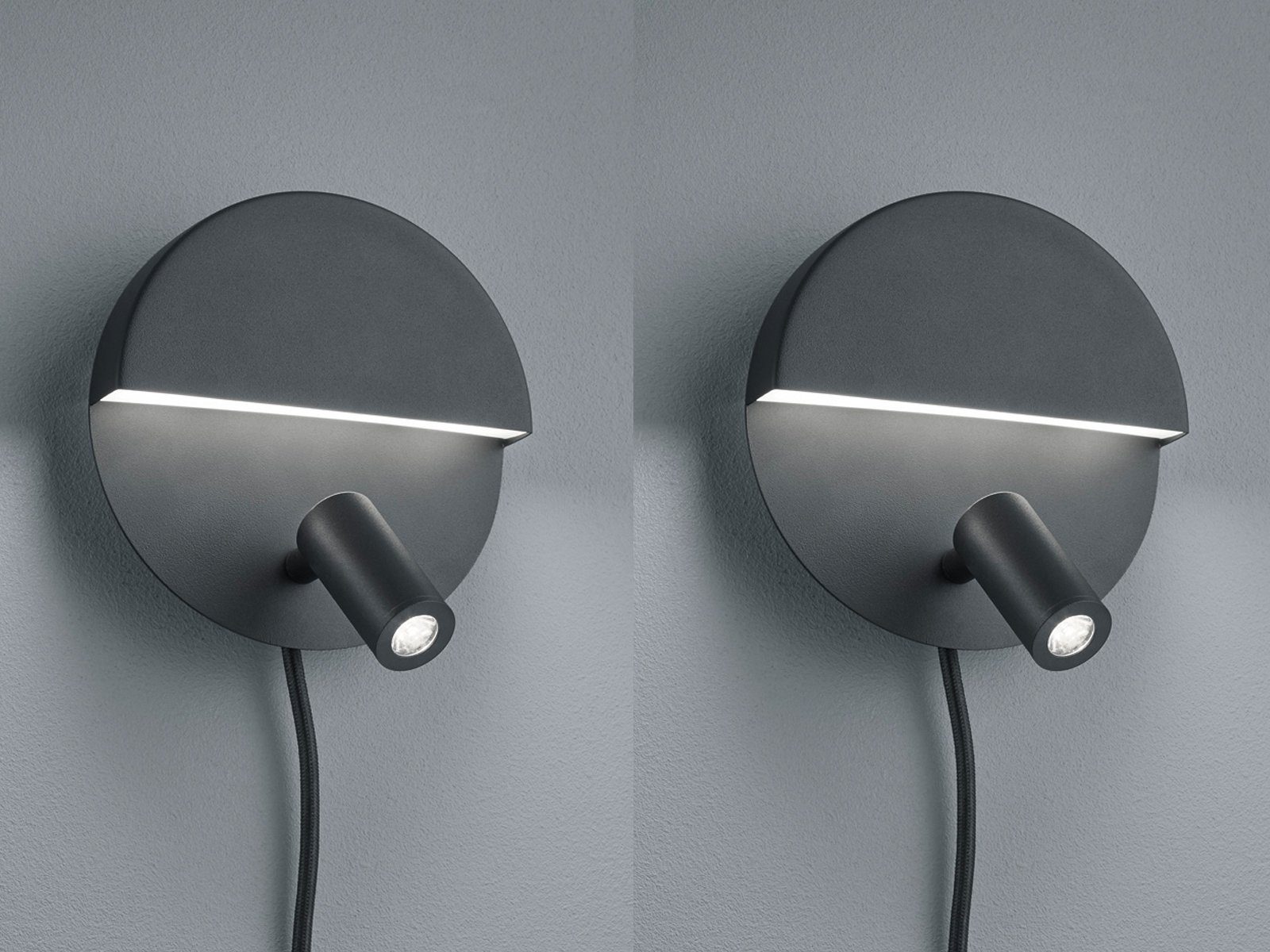 TRIO Leuchten LED Wandleuchte, getrennt schaltbar, LED fest integriert, Warmweiß, 2er Set Nachttisch-lampe Wand innen, mit Schalter & Stecker Ø 16cm