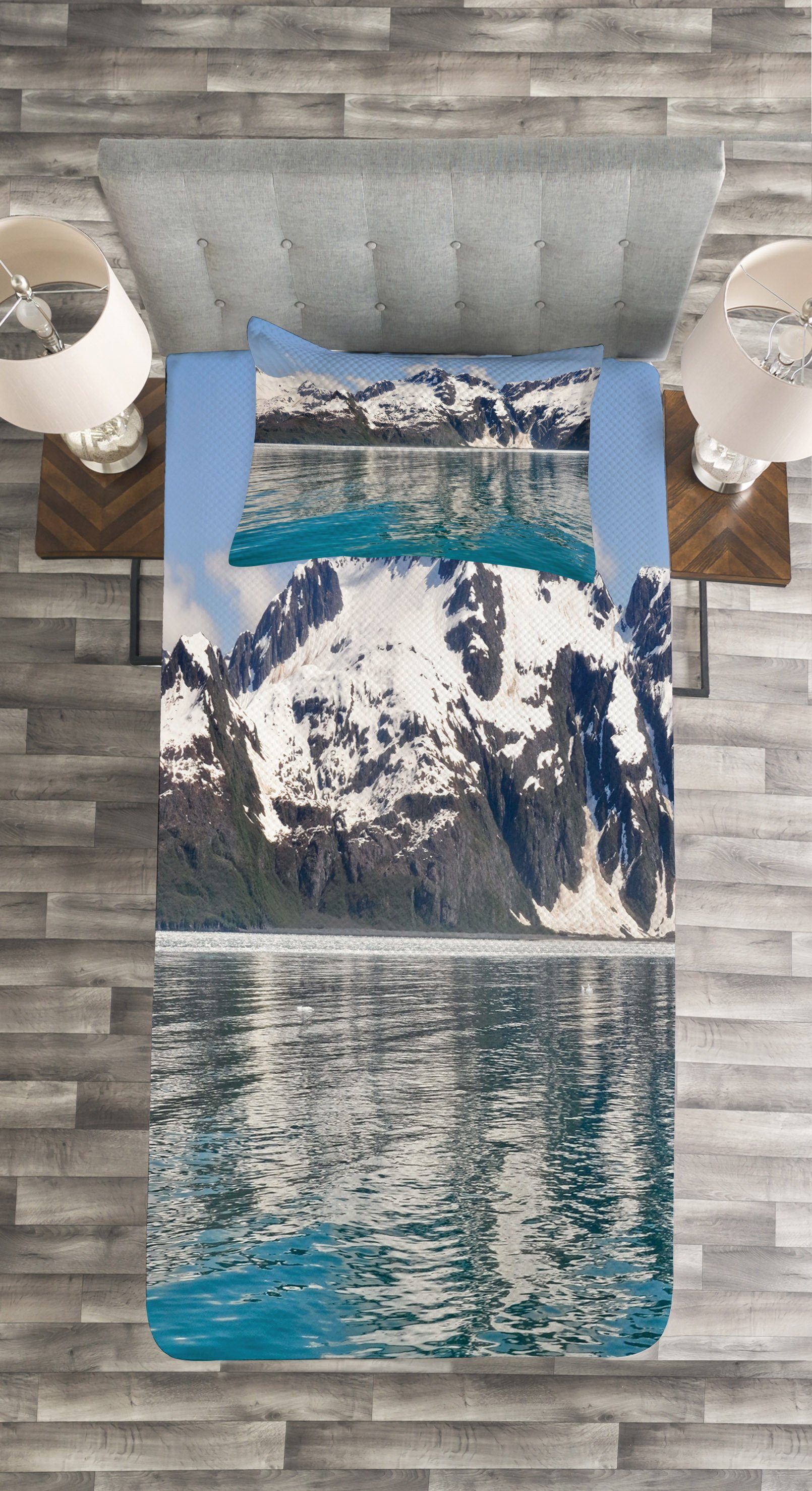 Tagesdecke Set mit Kissenbezügen Waschbar, Aialik Bay Abakuhaus, Fjords Alaska Kenai