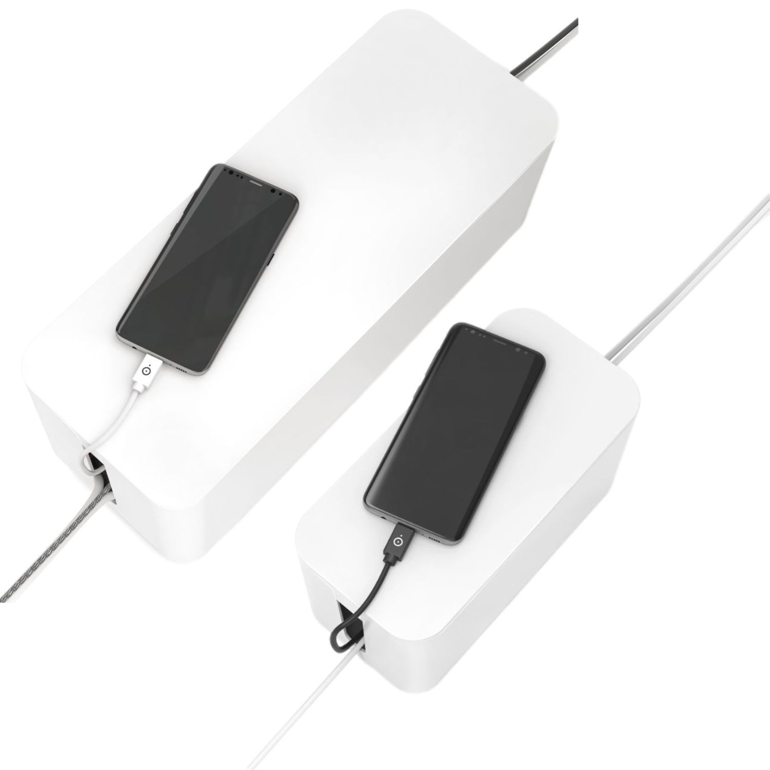 Pazzimo Kabelbox Set 2x Kabelbox Kabelmanager Ladebox Box Weiß, (1x Kabelbox Maxi + 1x Kabelbox Mini, 2-tlg., Set), Kabel-Organizer Strom Ladestation für Zuhause TV PC Büro Schreibtisch
