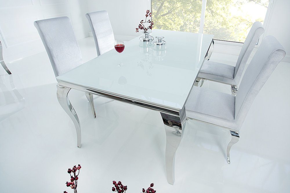 · riess-ambiente / eckig 180cm Esstisch Opalglas Esszimmer Edelstahl weiß silber BAROCK 1-St), (Einzelartikel, · MODERN ·