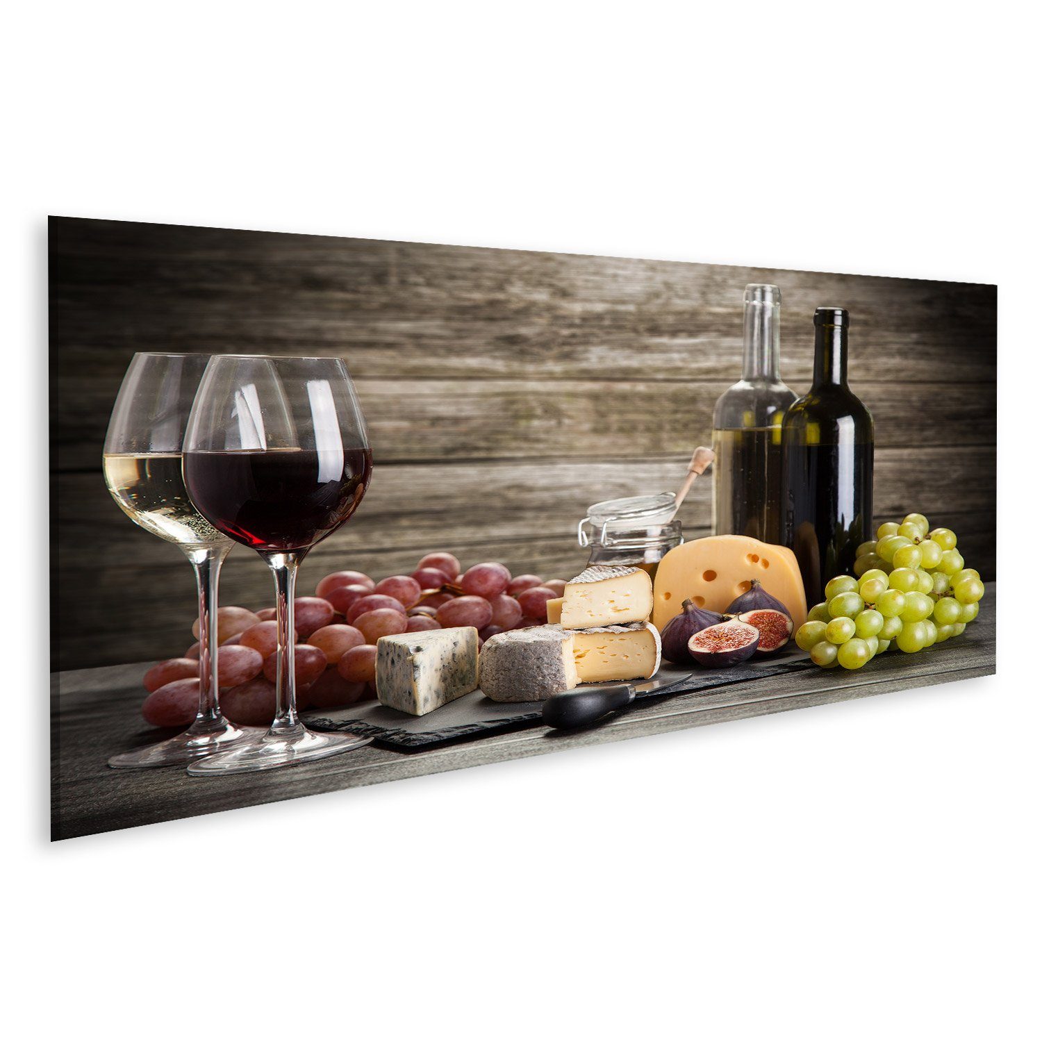 Leinwandbild Bild auf Leinwand Wein Und Käse Stillleben Wandbild Leinwandbild Wand