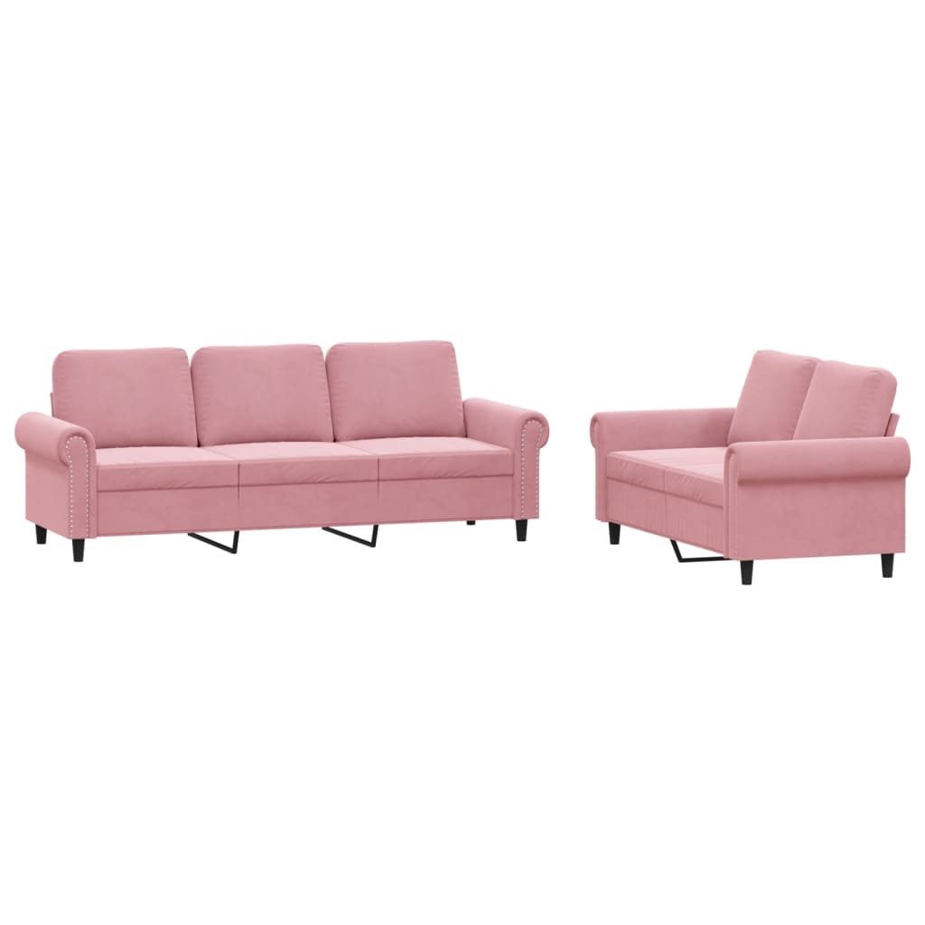 vidaXL Sofa 2-tlg. Sofagarnitur mit Kissen Rosa Samt