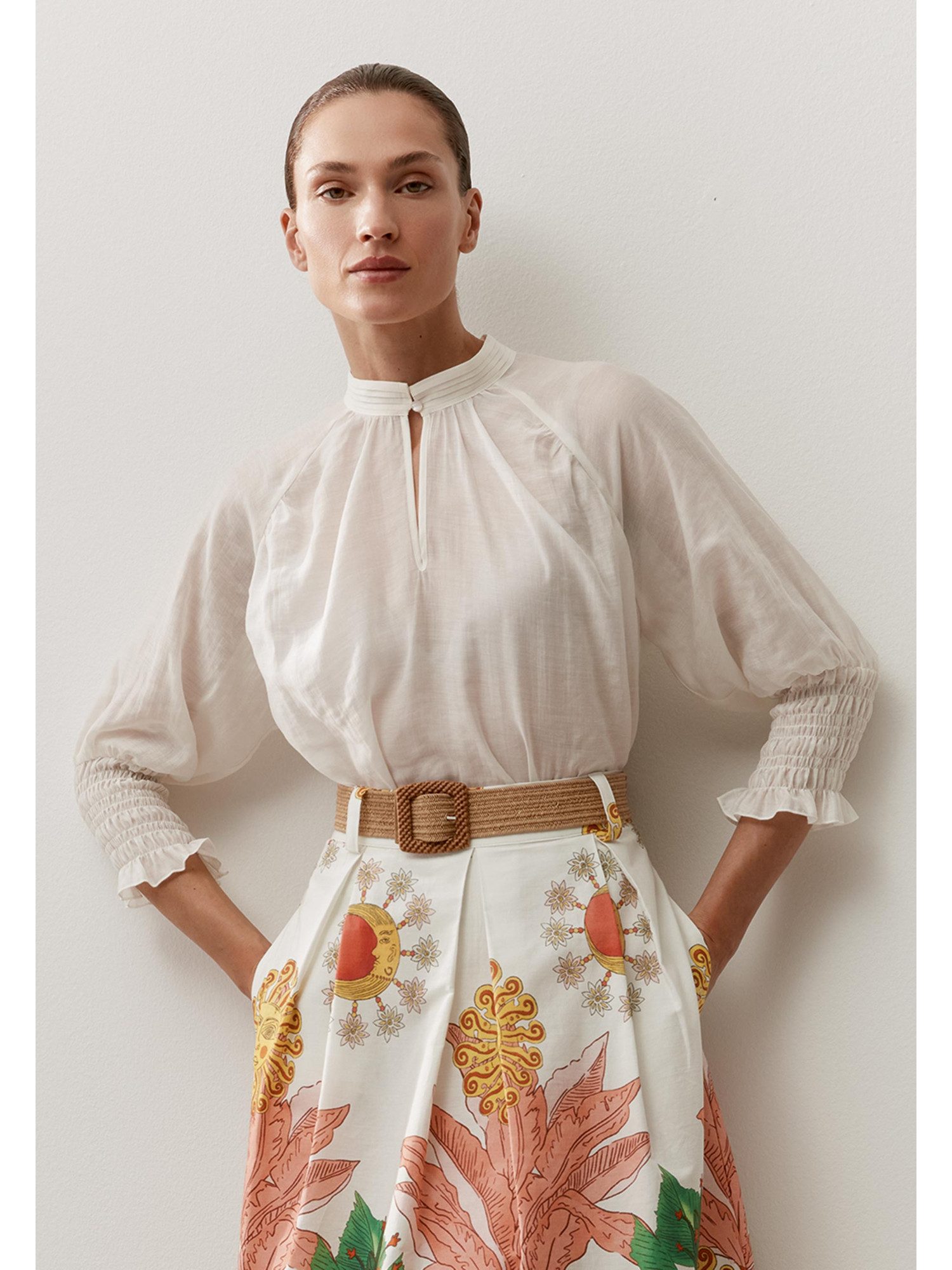 MORE&MORE Klassische Bluse leichte, weite 3/4 Arm Bluse