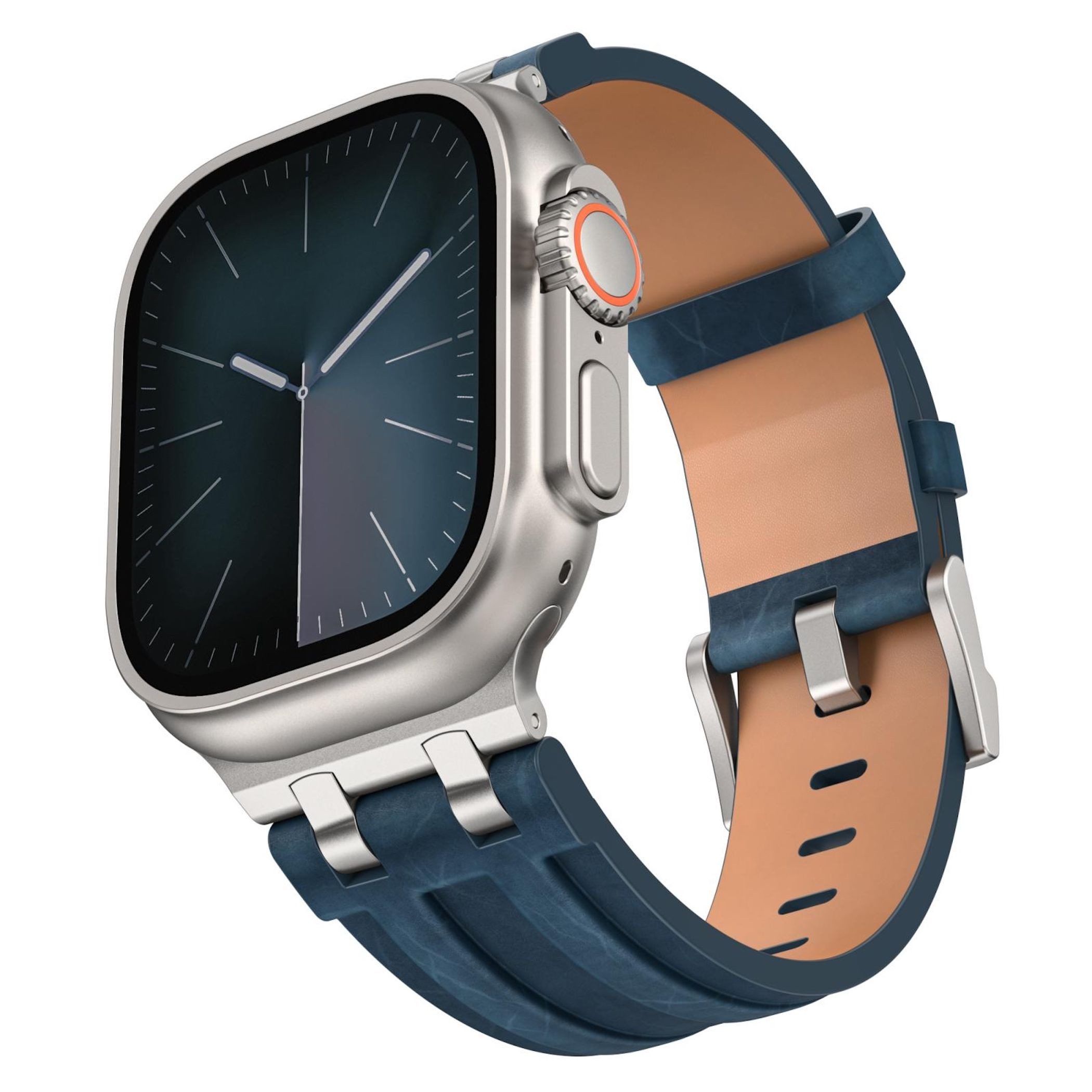 Wigento Smartwatch-Armband Kunstleder für Apple Watch 49 46 45 44mm Edelstahl Schnalle Blau, Edelstahl Schnalle, verstellbare Länge