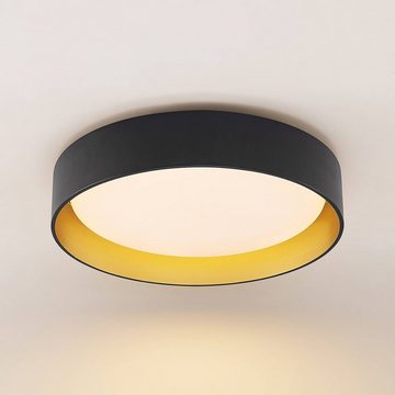 Lindby LED Deckenleuchte Gracjan, dimmbar, LED-Leuchtmittel fest verbaut, Farbwechsel warmweiß / tageslicht, Modern, Eisen, PMMA, Schwarz, gold, 1 flammig, inkl.