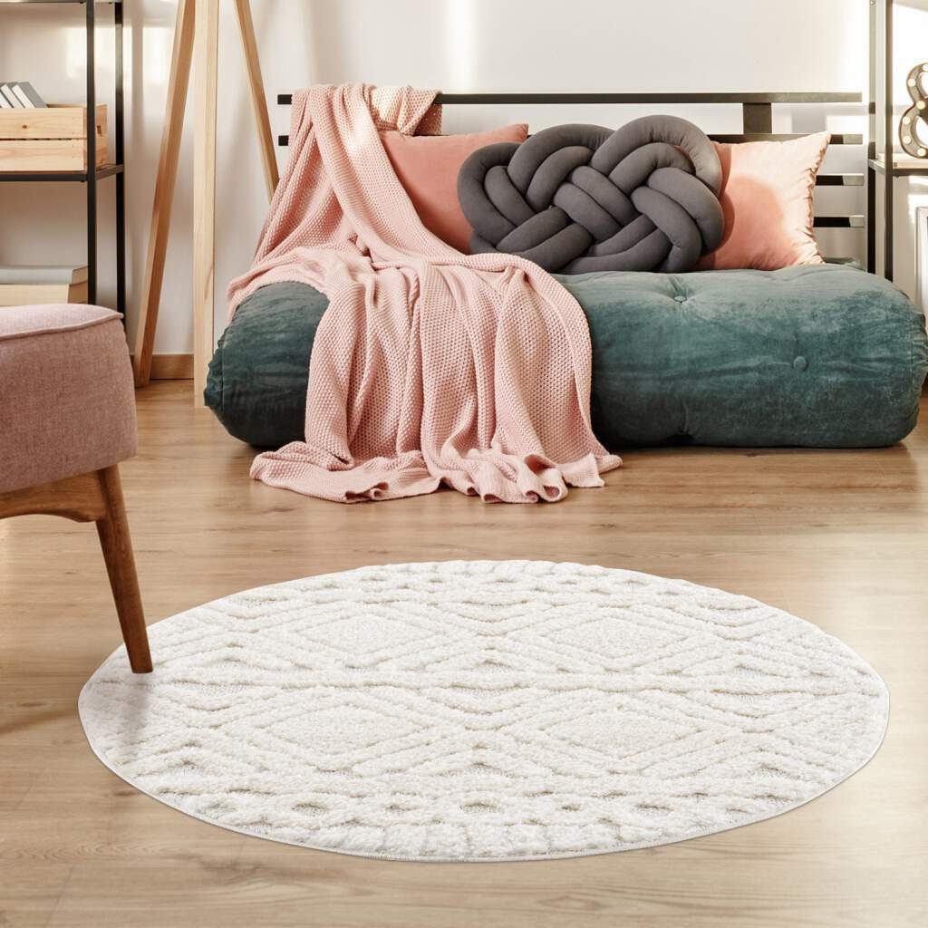 Teppich Focus, Carpet City, rund, Höhe: 20 mm, Boho-Teppich, besonders  weich, 3D-Effekt, Rauten-Design