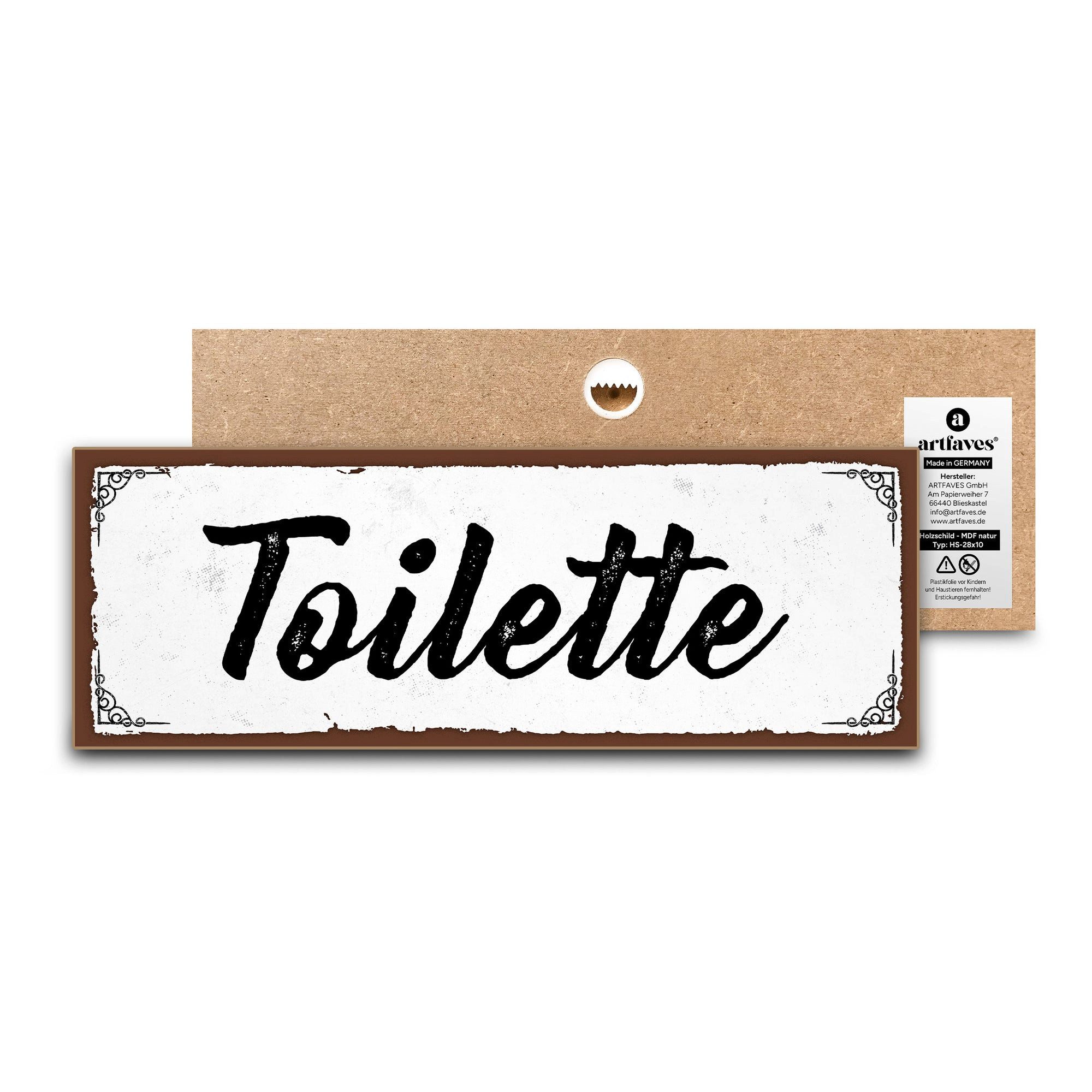 ARTFAVES Holzbild Schild mit Spruch - TOILETTE - Bad, Badezimmer, WC, Toilette
