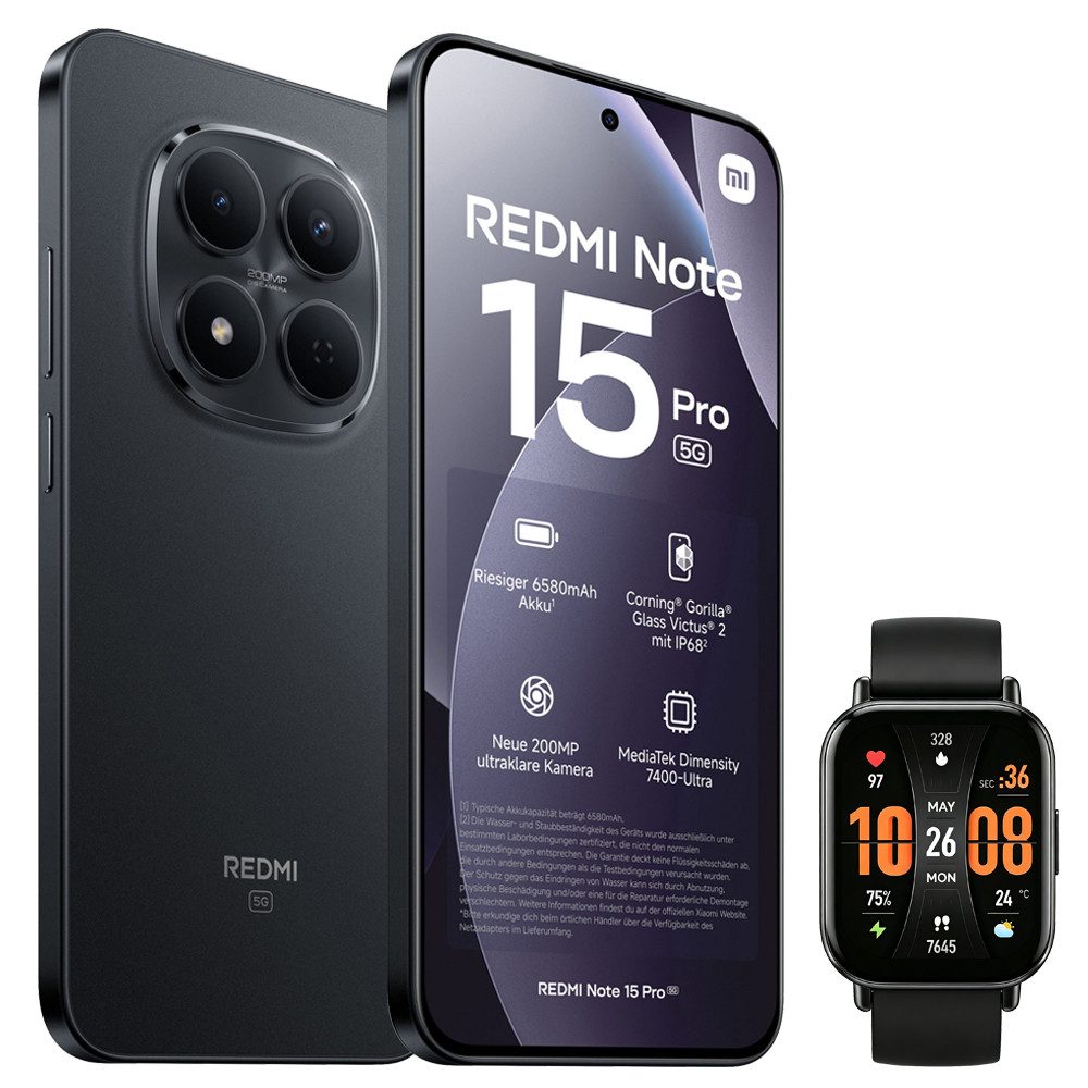 Xiaomi Redmi Note 15 Pro 5G 8+256GB Smartphone & Smartwatch Handy (200 MP Kamera)