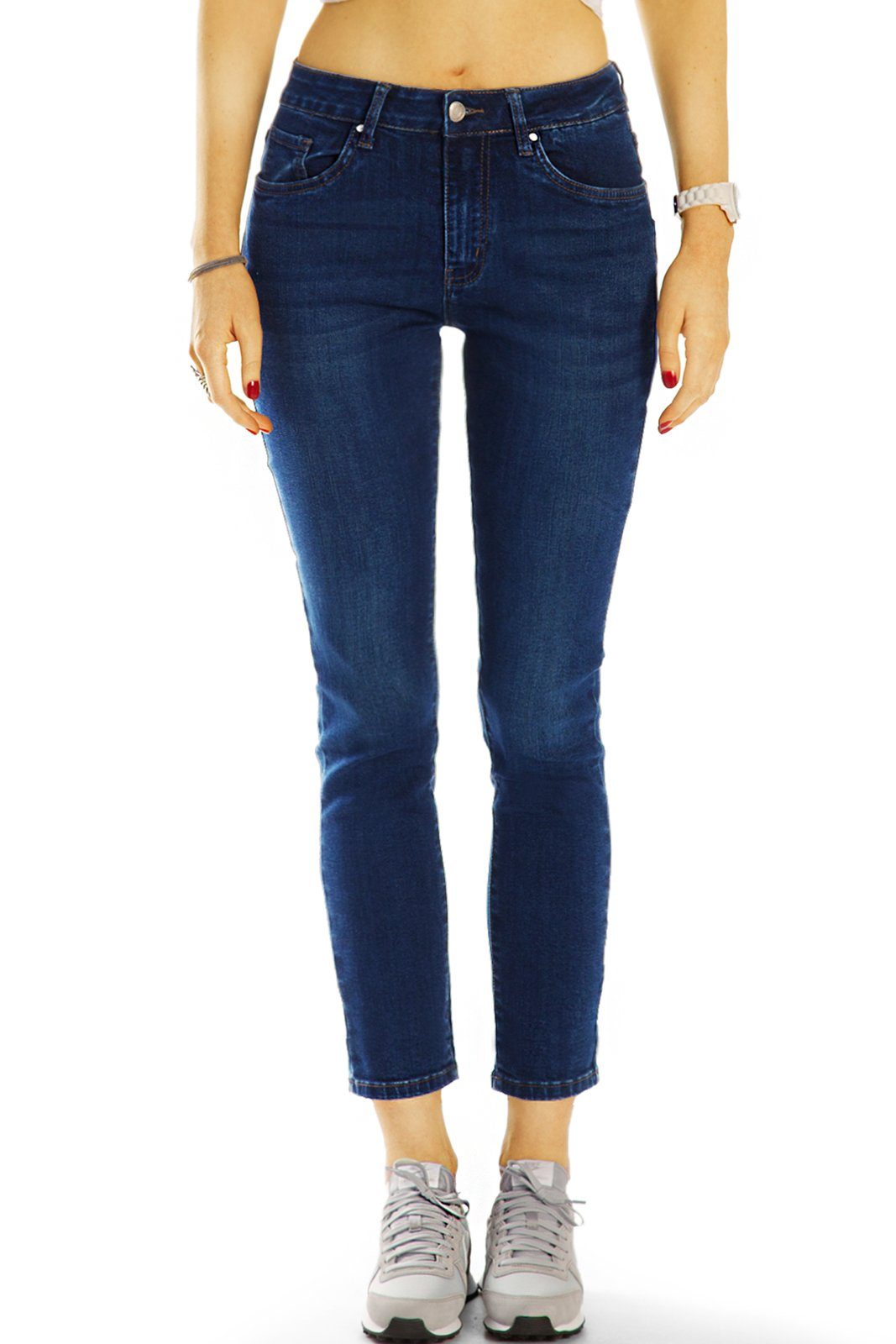 be styled 7/8-Jeans dunkelblaue Damenjeans, röhrige mid waist Hosen j3m