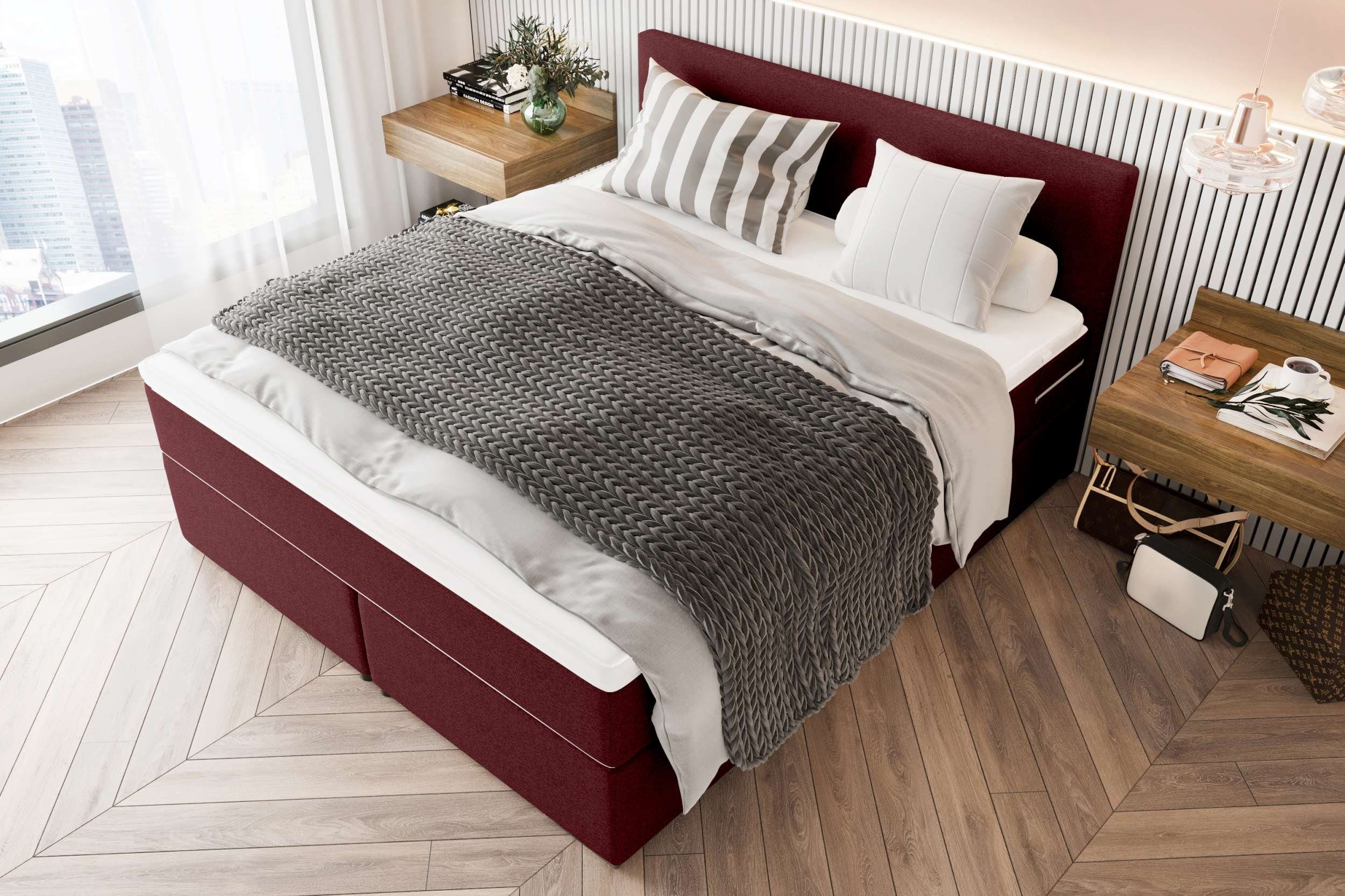 99rooms Boxspringbett Phönix (Schlafzimmerbett, Bett), mit Taschenfederkernmatratze und Topper, in Webstoff MALMO_NEW