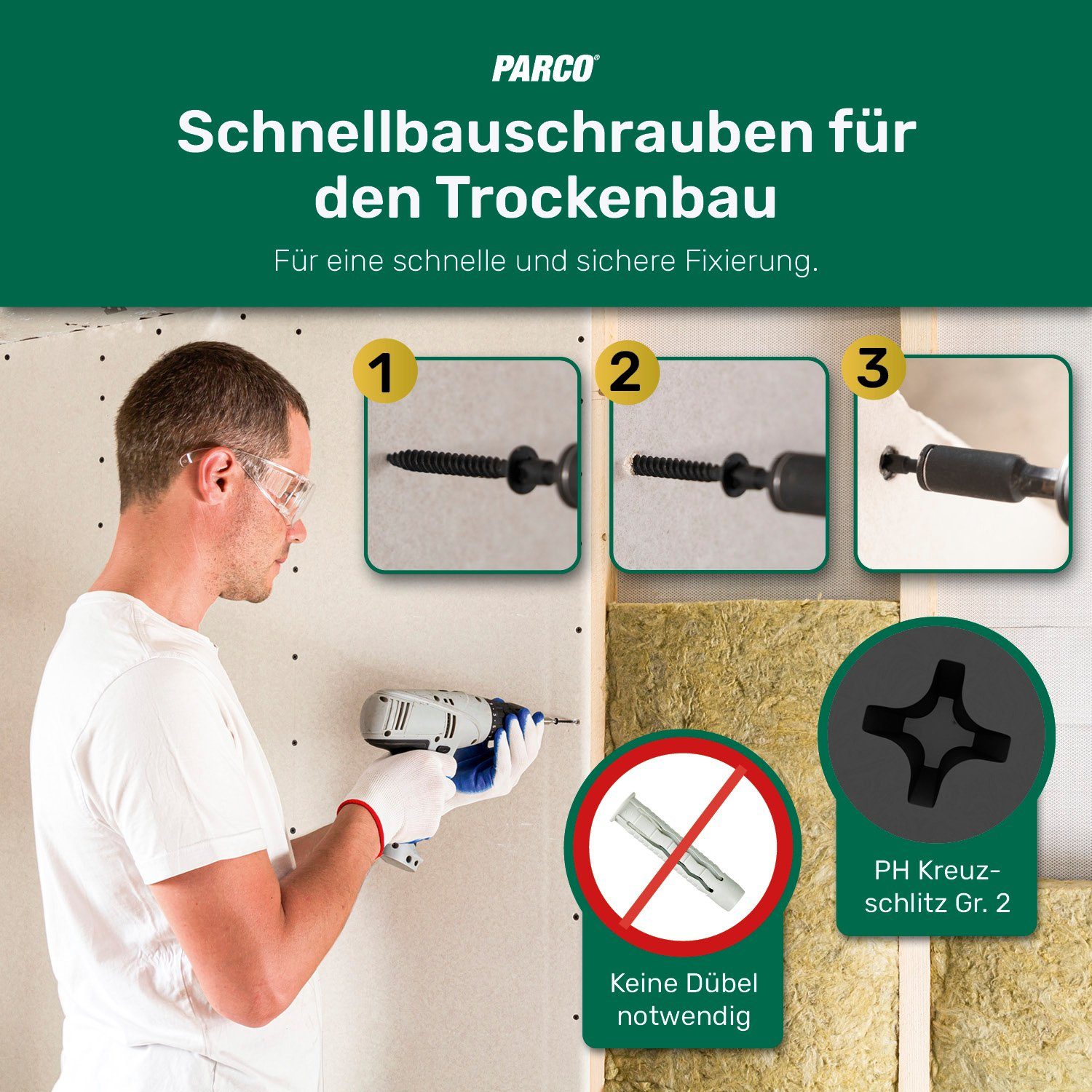 PARCO Schnellbauschraube Schnellbauschrauben 3,9 x 45 mm Grobgewinde PH2 - 500 Stück, (500 St), Phosphatierung