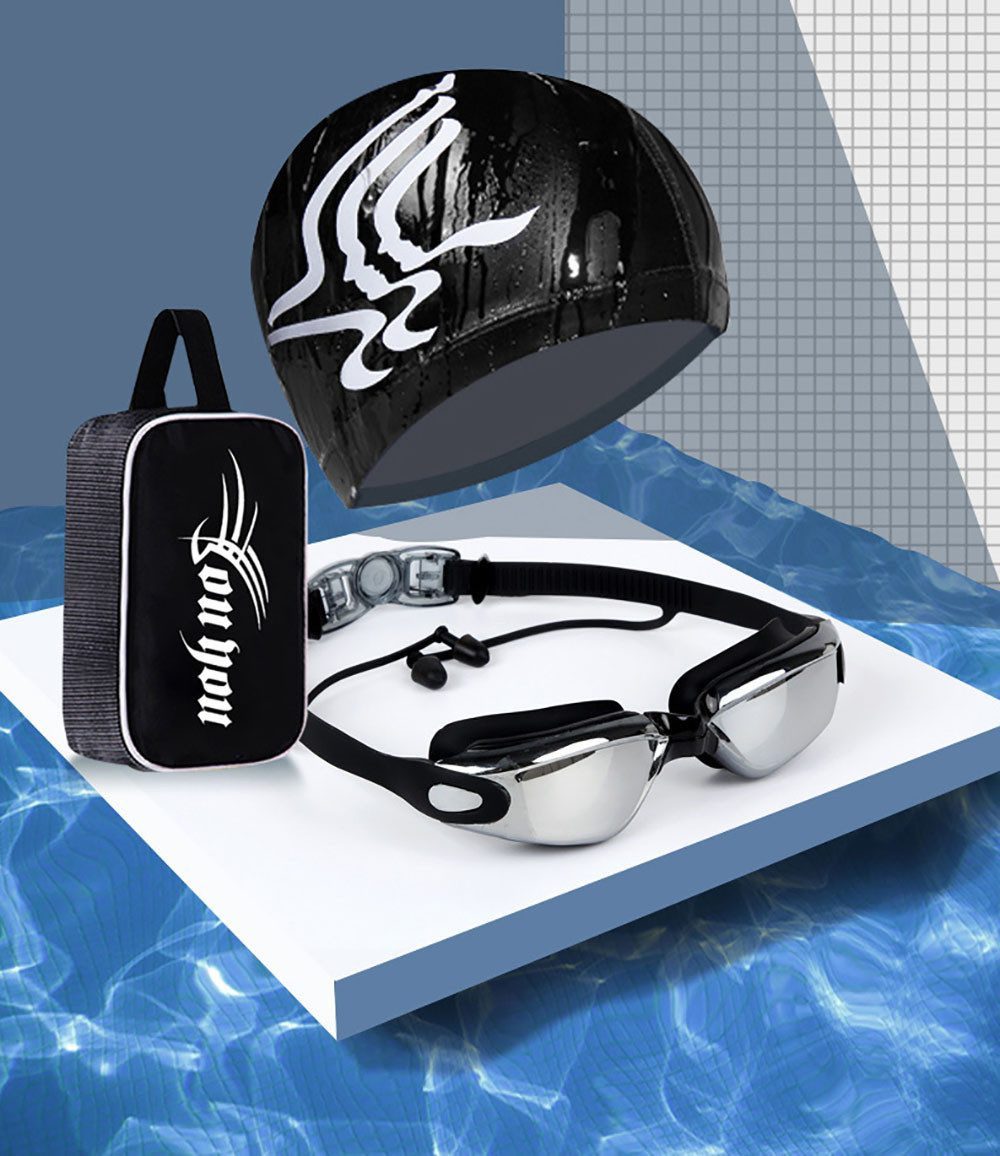 LIANNA Schwimmbrille Schwimmbrille Profi Schwimmbrille, Anti Nebel UV-Schutz, (Set, 4-St., Schwimmbrille und Badekappe im Set), Objektive Voll verstellbar für Erwachsene Herren Frauen