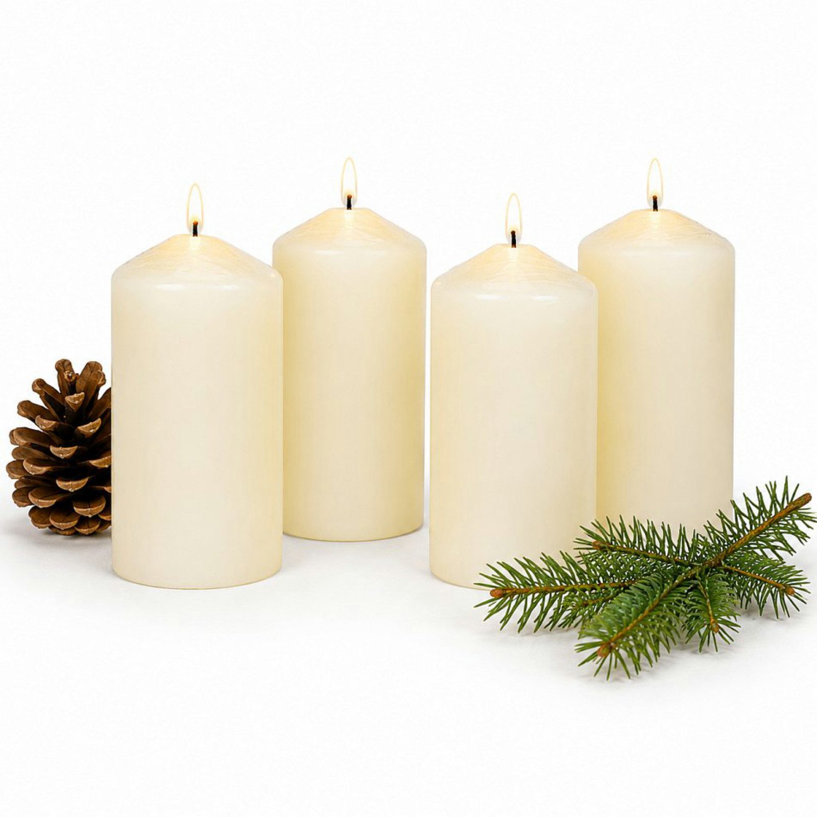 Koopman Stumpenkerze Kerzen Set 15x7cm Wachskerzen 4er Set (Stück, 4-tlg., Packung), 65h Brenndauer, Weihnachten, Cremefarbend, Rund