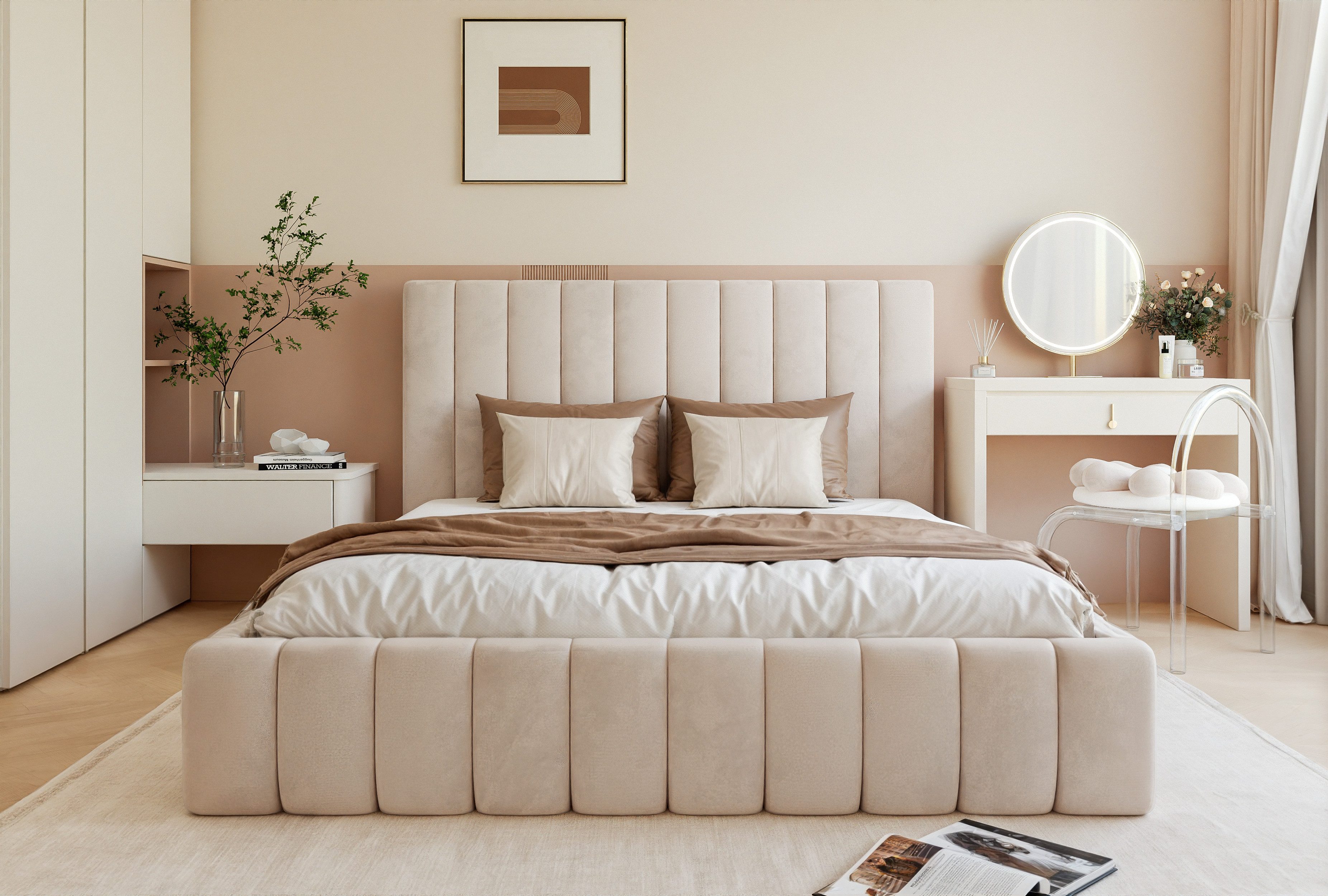 Goldstoff Polsterbett Luxuriöses Schlafzimmerbett mit elegantem Kopfteil & günstig online kaufen