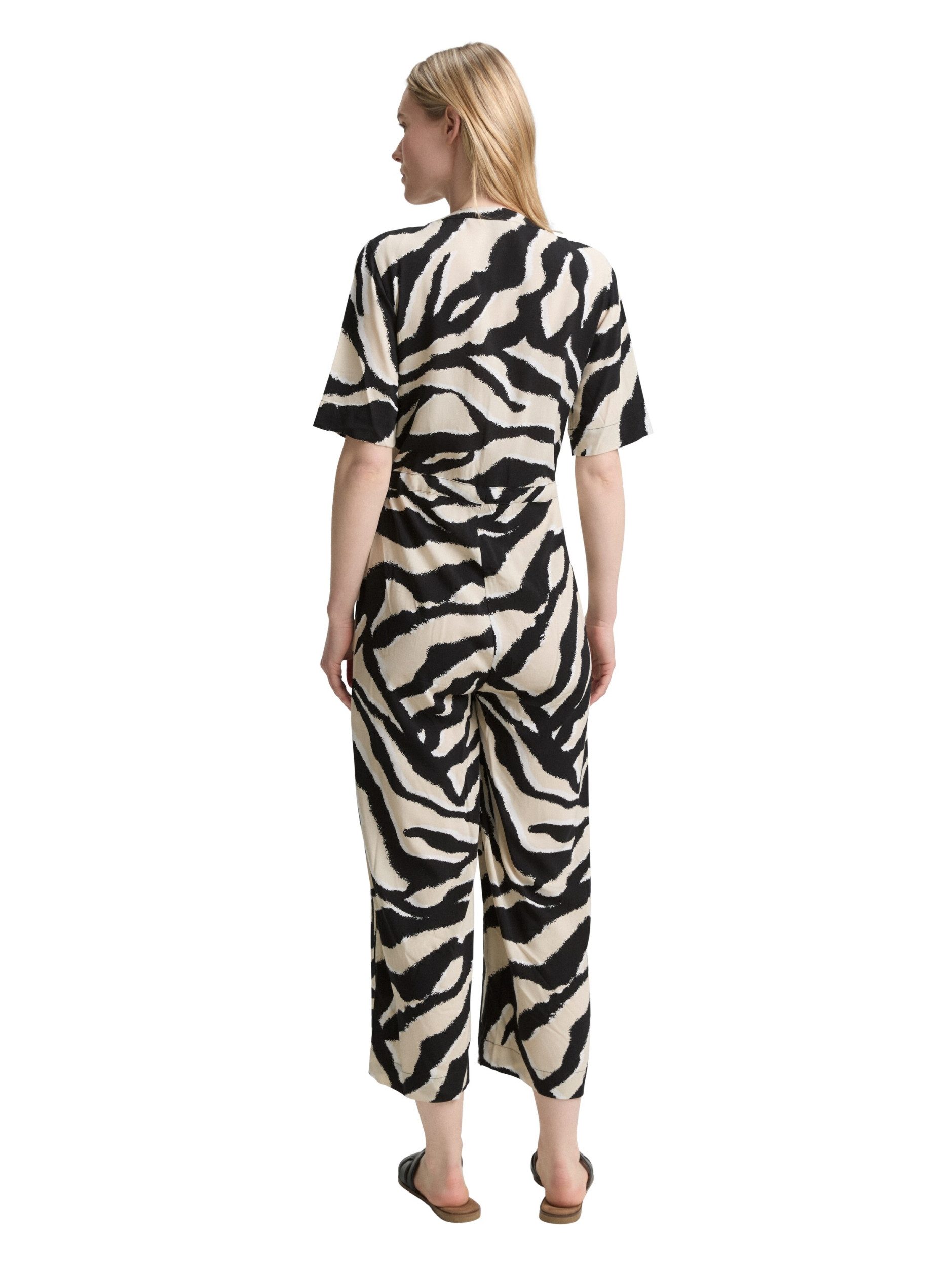 TOM TAILOR Blusenkleid overall v-neck with belt abstract beige zebra