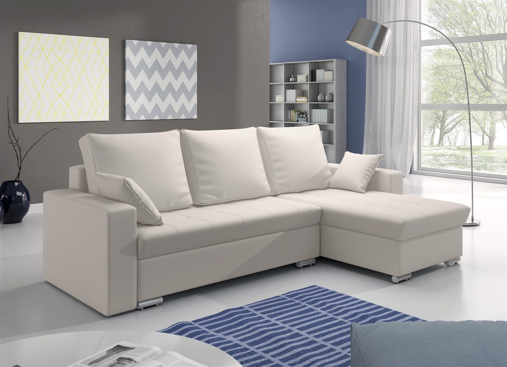 Fun Möbel Ecksofa Sofa ADARA in Kunstleder Ottomane Links oder Rechts, inkl. 3 Rückenkissen und 2 Zierkissen, inkl. 2 Bettkästen