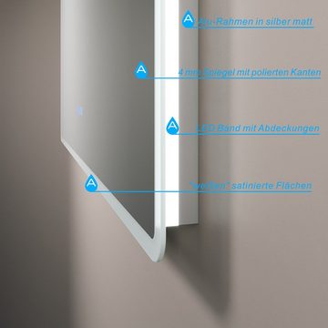 AQUALAVOS Badspiegel Badezimmerspiegel mit LED Beleuchtung Touch Beschlagfrei Wandspiegel, 100x70 cm, mit 6400K Kaltweiß & Warmweiß 3000K Beleuchtung