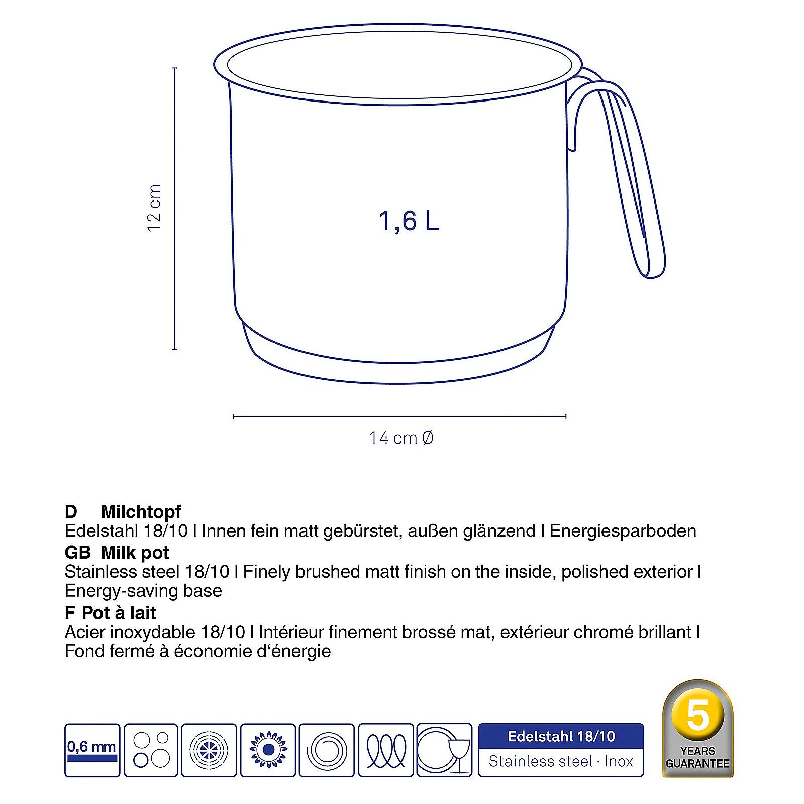 kela Kochtopf Flavoria, Edelstahl 18, 10, Allherdboden, nutzbar bis 220°C, Energiesparboden