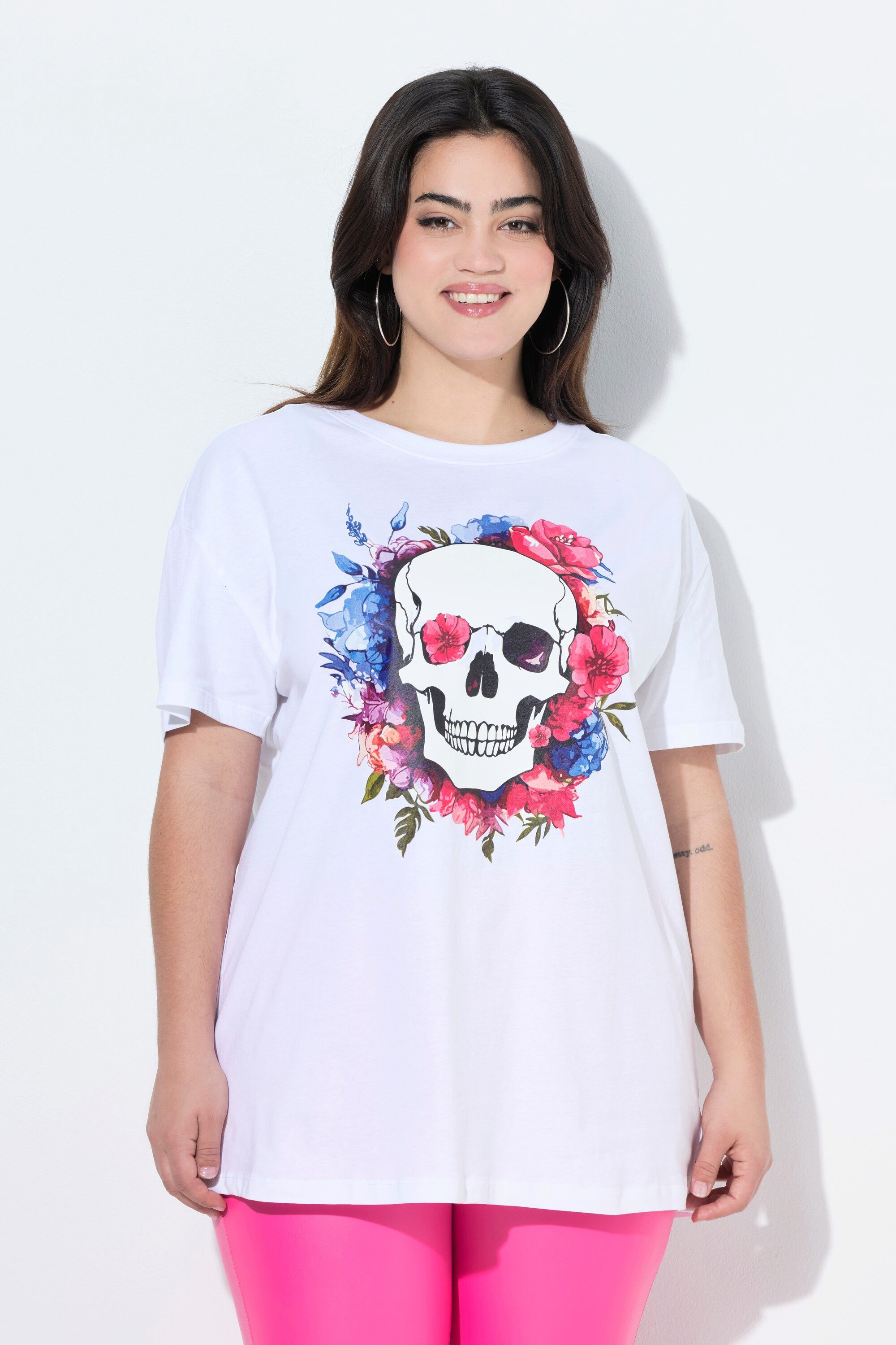 Angel of Style T-Shirt T-Shirt Boxy Fit Blumen-Totenkopf-Motiv günstig online kaufen