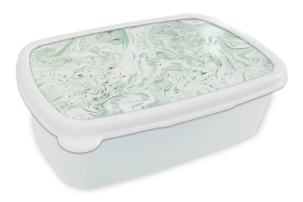 MuchoWow Lunchbox Marmor - Grün - Linie, Kunststoff, (2-tlg), Brotbox für Kinder und Erwachsene, Brotdose, für Jungs und Mädchen weiß