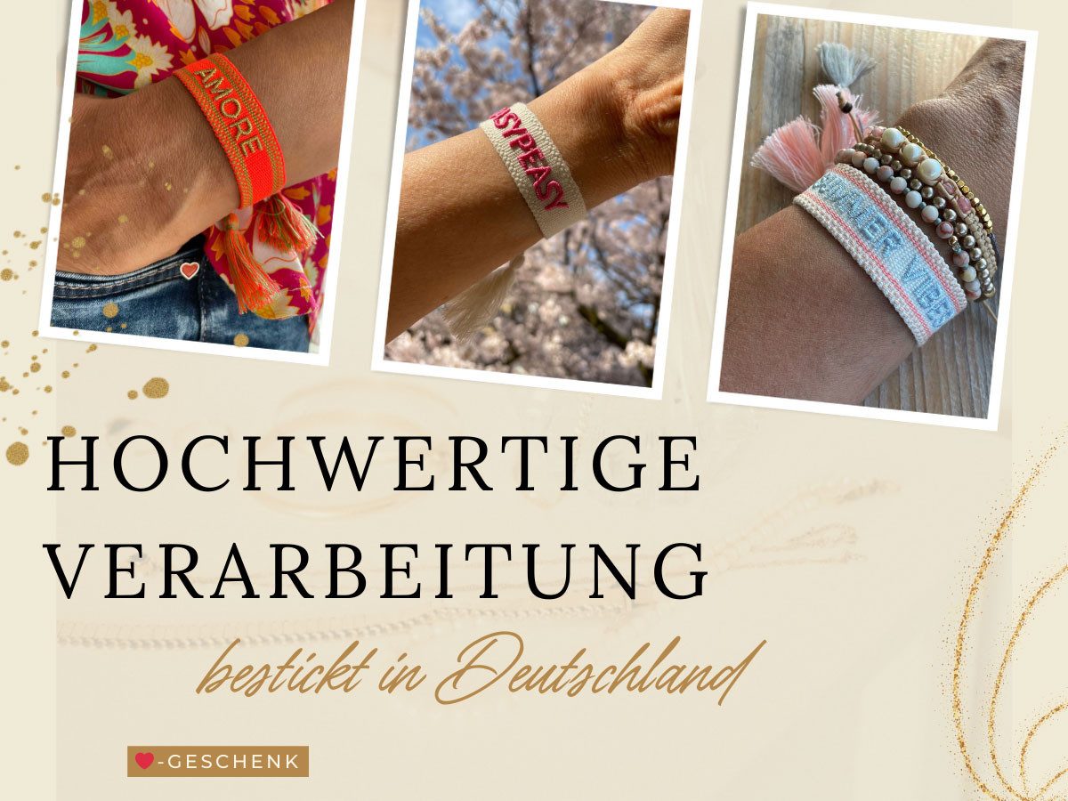 LS-LebenStil Armband Canvas Statement Armband Good Vibes Beige Weiß Quasten bestickt (Baumwollarmband Webarmband Armbandliebe Freundschaftsarmband Freundschafts – Bild 5 von 5