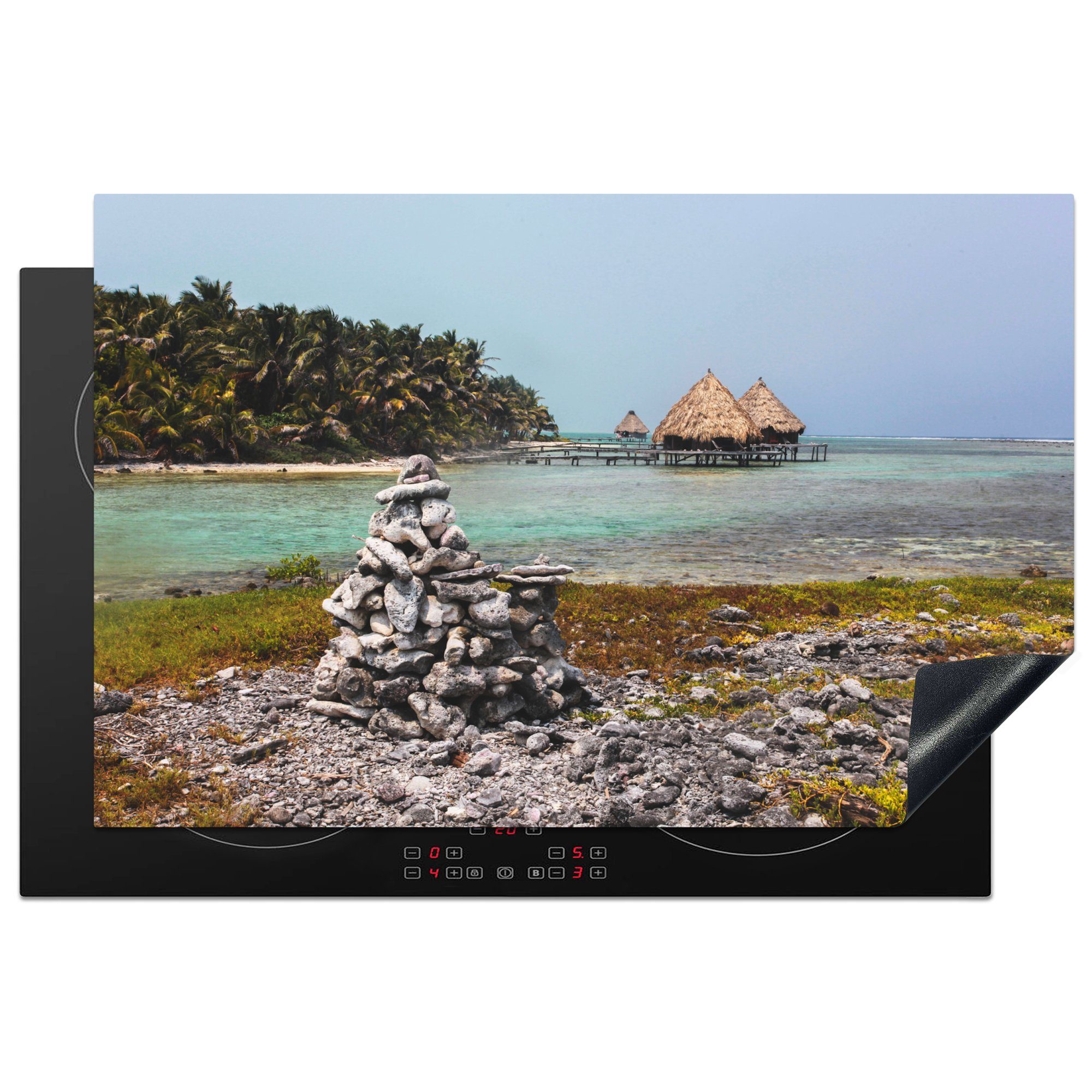 MuchoWow Herdblende-/Abdeckplatte Felsformation am Strand von Glover's Reef, Vinyl, (1 tlg), 81x52 cm, Induktionskochfeld Schutz für die küche, Ceranfeldabdeckung