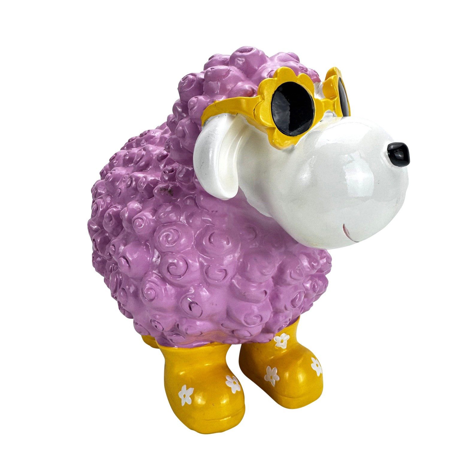 Online-Fuchs Gartenfigur cooles Schaf mit Sonnenbrille - Deko Figuren Garten, Balkon & Terrasse, (mit Blumensonnenbrille, wetterfest), aus langlebigem Kunstharz gefertigt, für außen geeignet - 30 cm groß