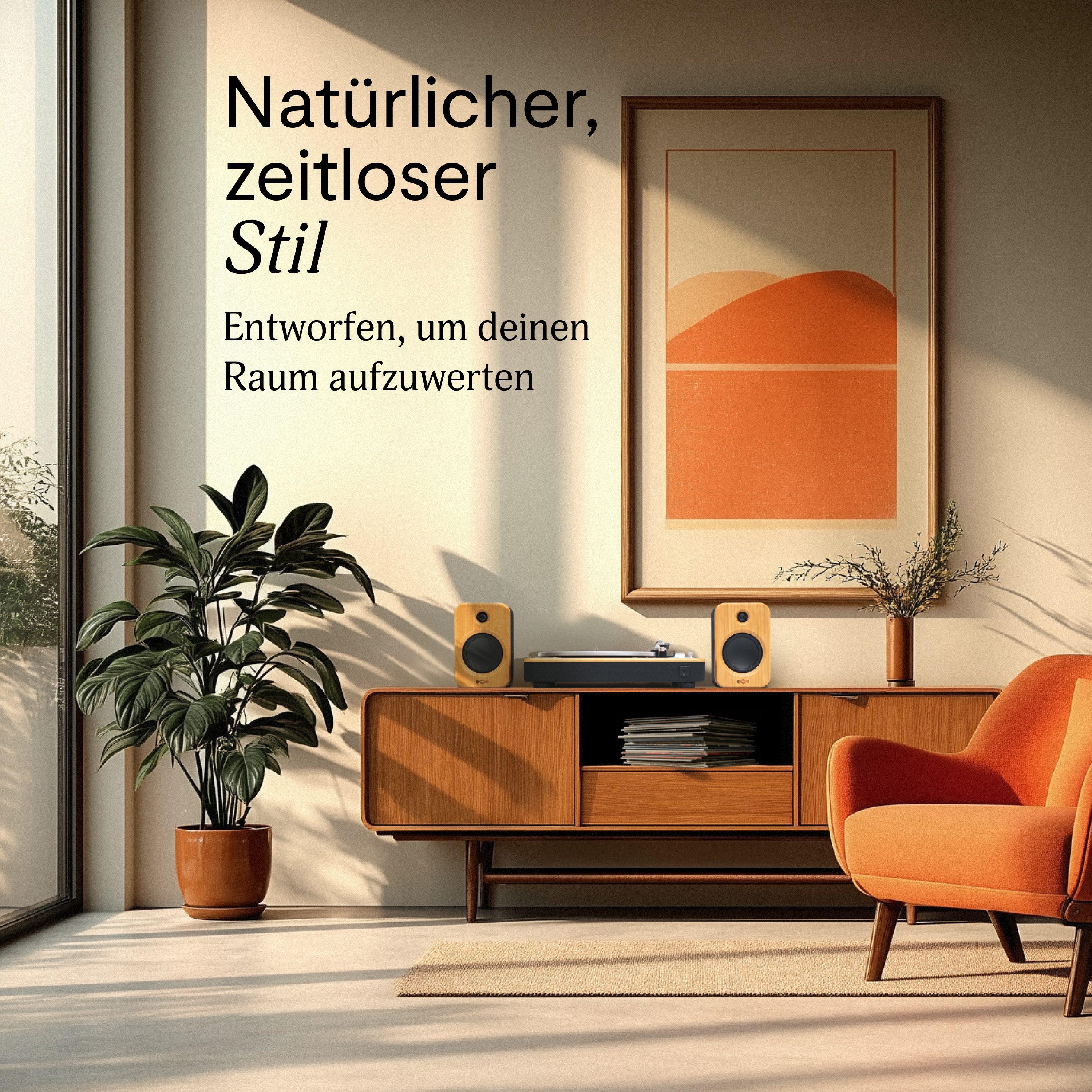 House of Marley EM-JT305-SB "Stir It Up Wireless 2" mit Lautsprechern Turntable Plattenspieler (Riemenantrieb, Bluetooth Wireless, Bluetooth 5.3, Bambus-Design, integrierte Stereo-Lautsprecher)