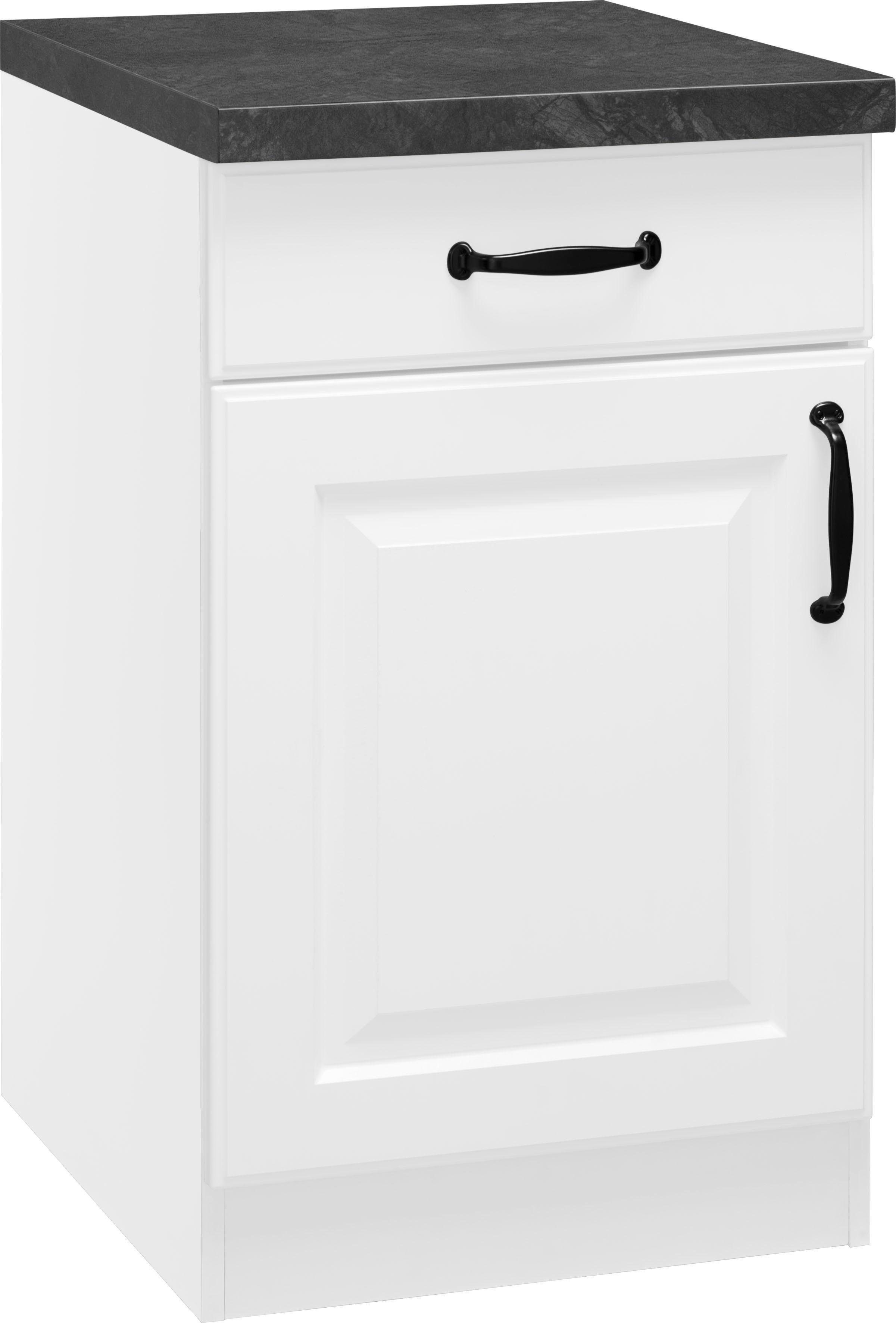 wiho Küchen Unterschrank Erla 50 cm breit mit Kassettenfront weiß/granit schwarz | weiß | Unterschränke