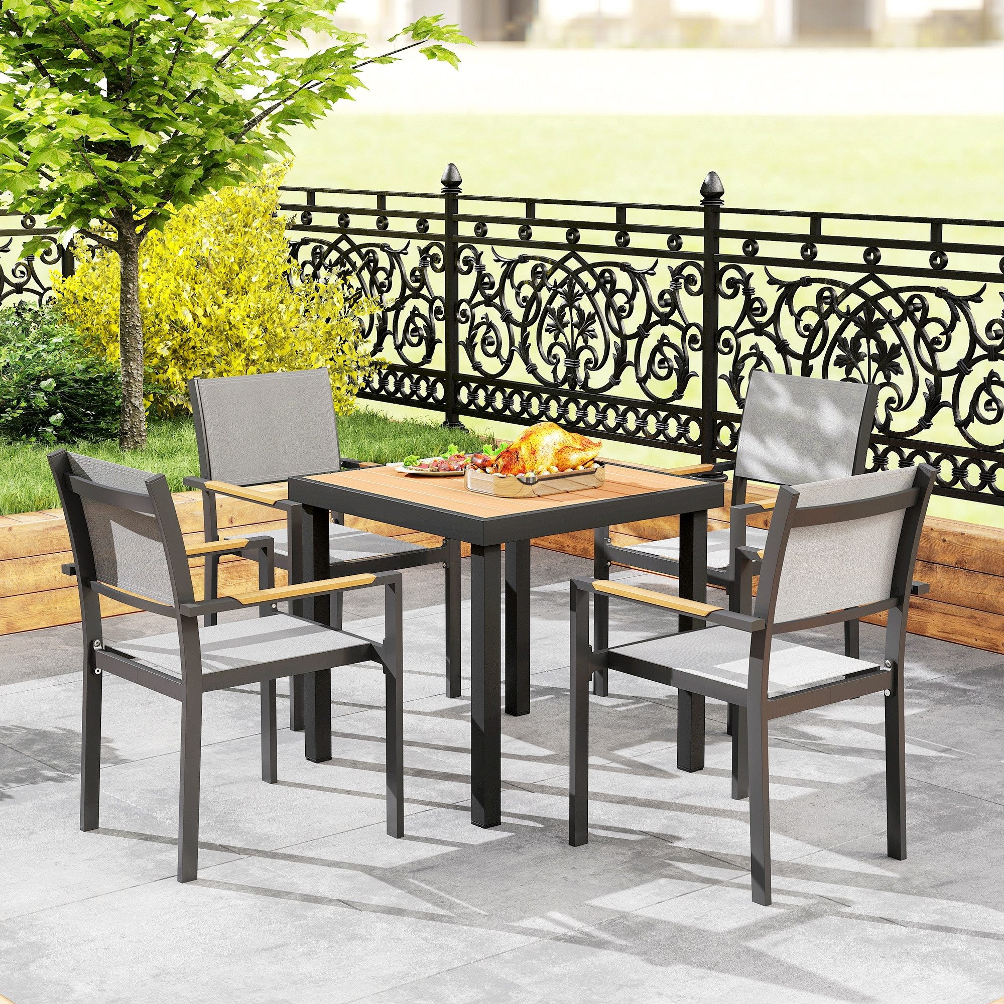CHICFURN Gartentisch Quadratischer Esstisch für Terrasse und Balkon (Packung, 1-St., Für 4 Personen, 78x78x74 cm, Aluminium und Kunststoff), In natürlicher Holzfarbe, passend für Gartenmöbel und Außenbereiche